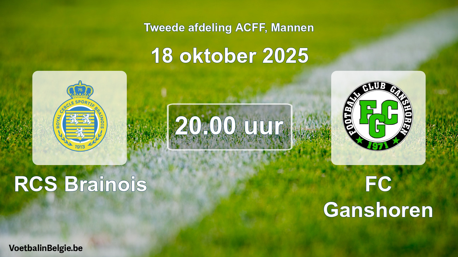 Geplande wedstrijd mannenvoetbal: RCS Brainois - FC Ganshoren (18 oktober 2025)