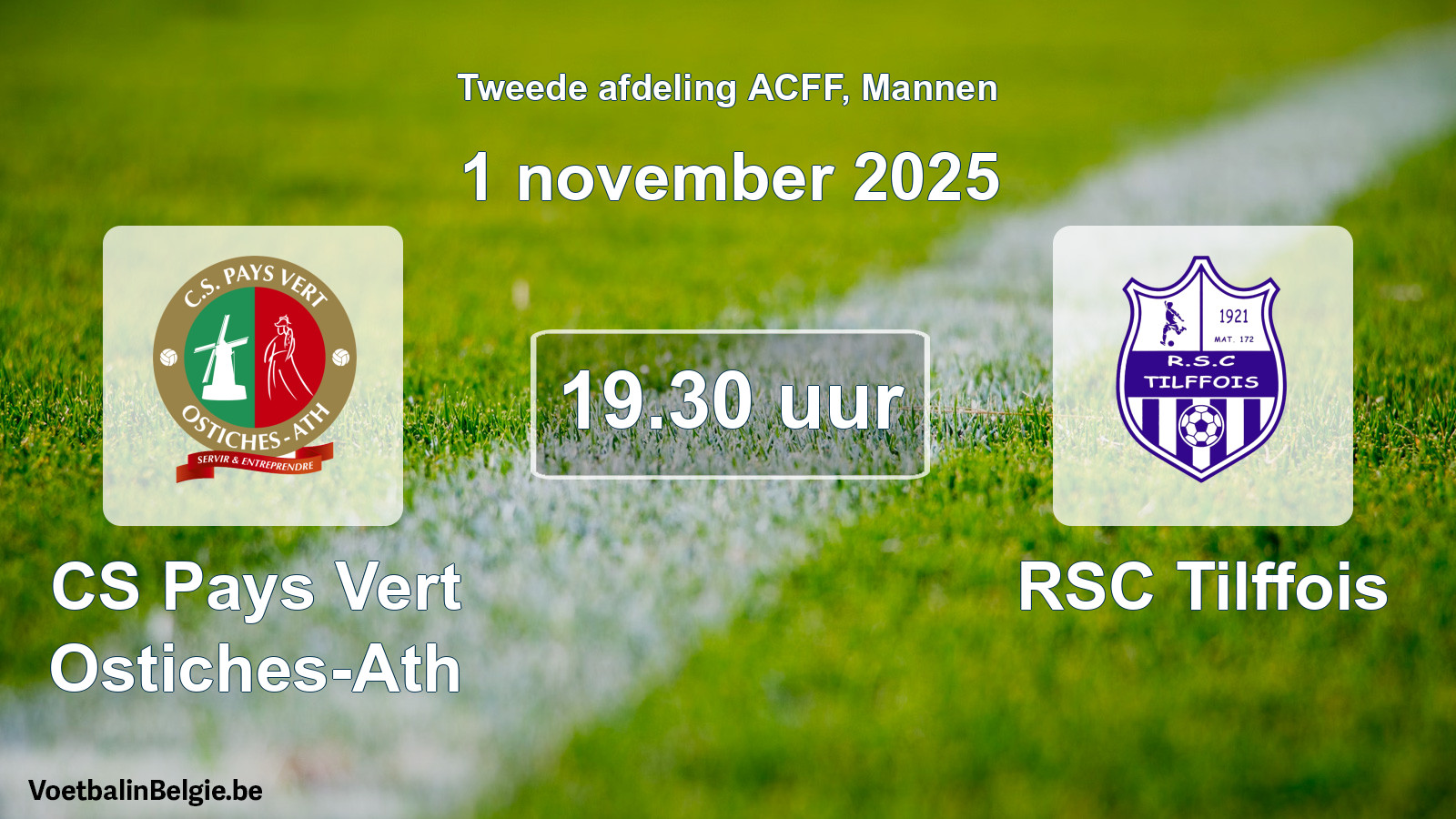 Geplande wedstrijd mannenvoetbal: CS Pays Vert Ostiches-Ath - RSC Tilffois (1 november 2025)