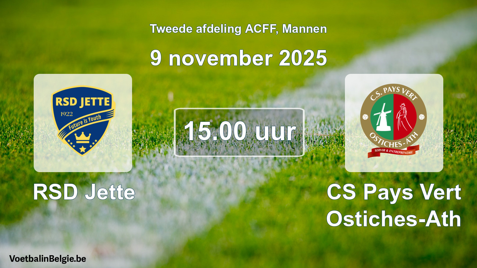 Geplande wedstrijd mannenvoetbal: RSD Jette - CS Pays Vert Ostiches-Ath (9 november 2025)