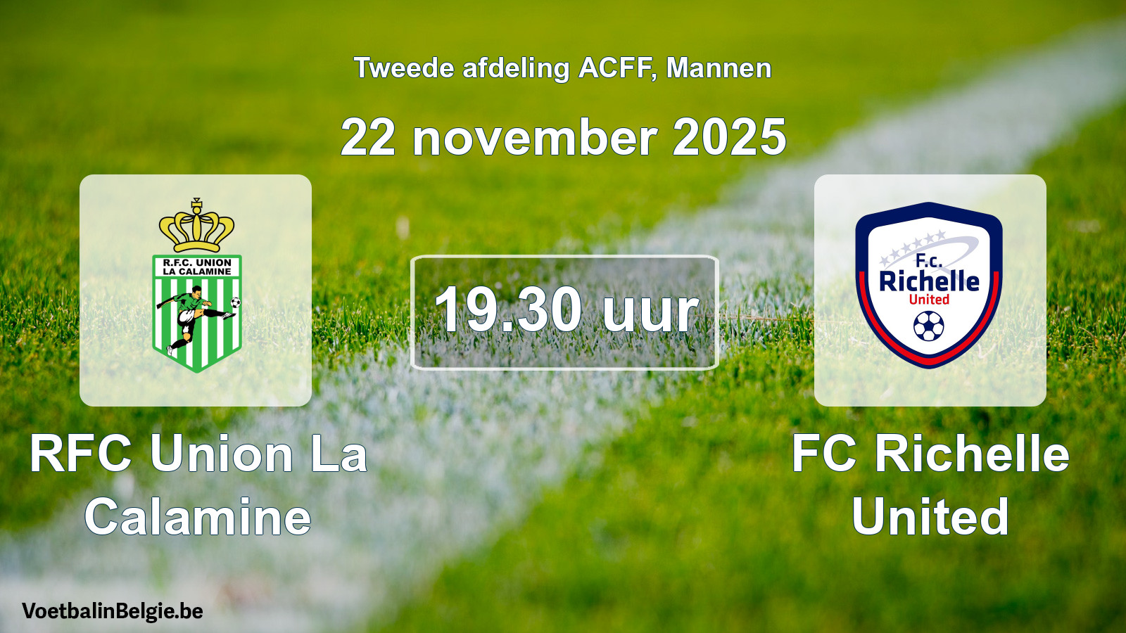 Geplande wedstrijd mannenvoetbal: RFC Union La Calamine - FC Richelle United (22 november 2025)