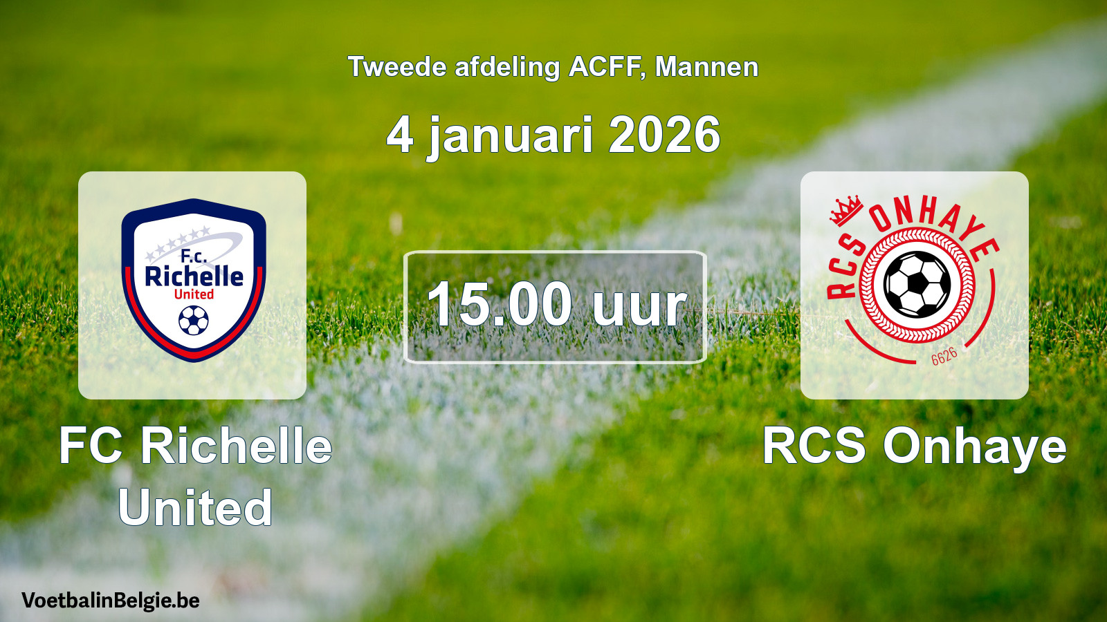 Geplande wedstrijd mannenvoetbal: FC Richelle United - RCS Onhaye (4 januari 2026)