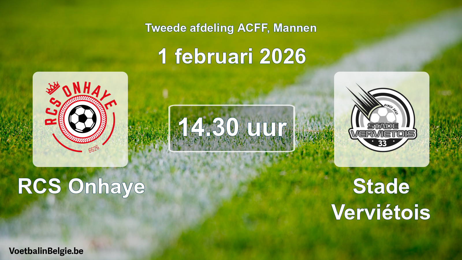 Geplande wedstrijd mannenvoetbal: RCS Onhaye - Stade Verviétois (1 februari 2026)