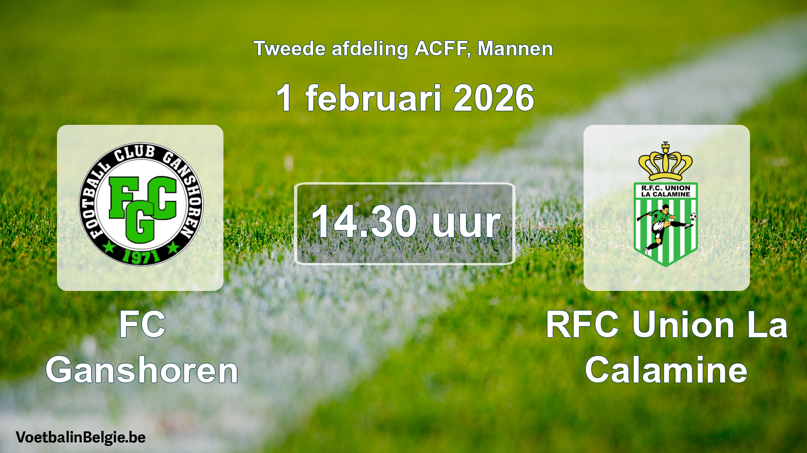 Geplande wedstrijd mannenvoetbal: FC Ganshoren - RFC Union La Calamine (1 februari 2026)