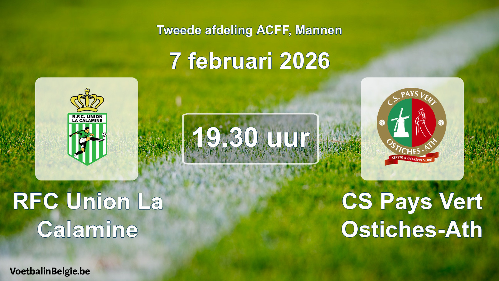 Geplande wedstrijd mannenvoetbal: RFC Union La Calamine - CS Pays Vert Ostiches-Ath (7 februari 2026)