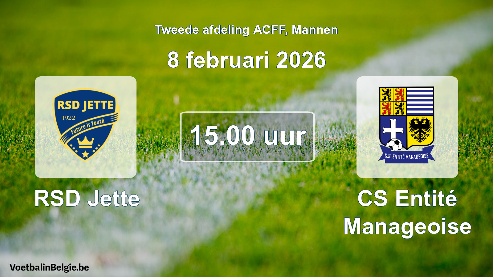 Geplande wedstrijd mannenvoetbal: RSD Jette - CS Entité Manageoise (8 februari 2026)