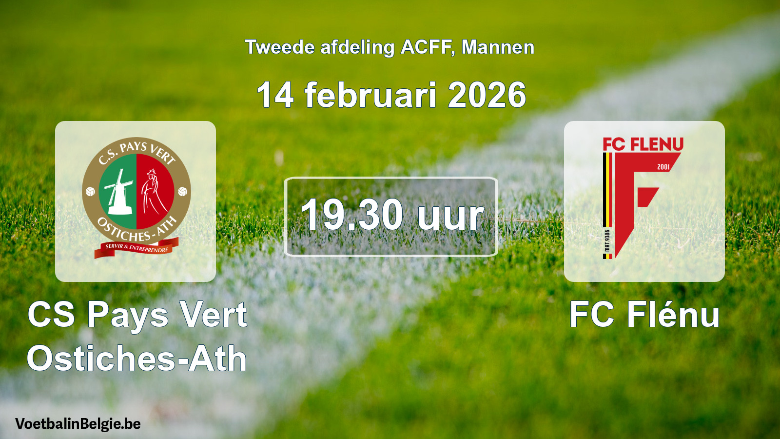 Geplande wedstrijd mannenvoetbal: CS Pays Vert Ostiches-Ath - FC Flénu (14 februari 2026)