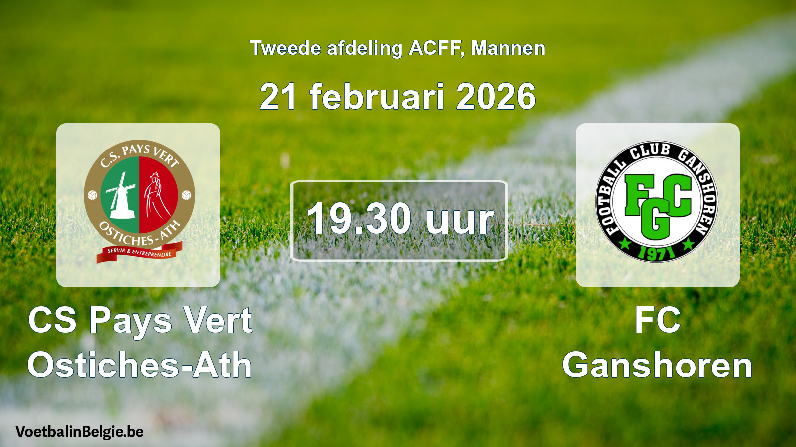 Geplande wedstrijd mannenvoetbal: CS Pays Vert Ostiches-Ath - FC Ganshoren (21 februari 2026)