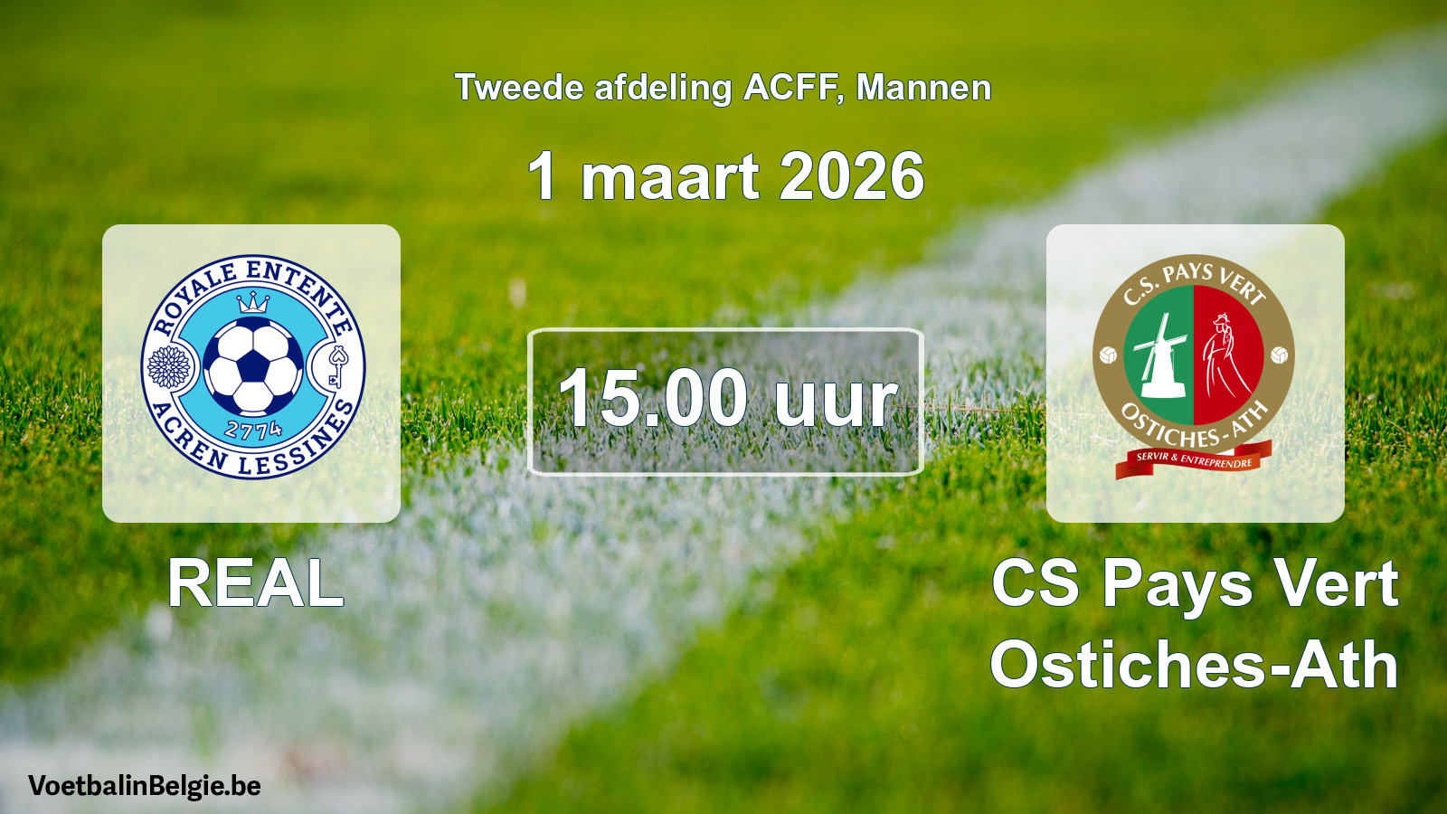 Geplande wedstrijd mannenvoetbal: REAL - CS Pays Vert Ostiches-Ath (1 maart 2026)