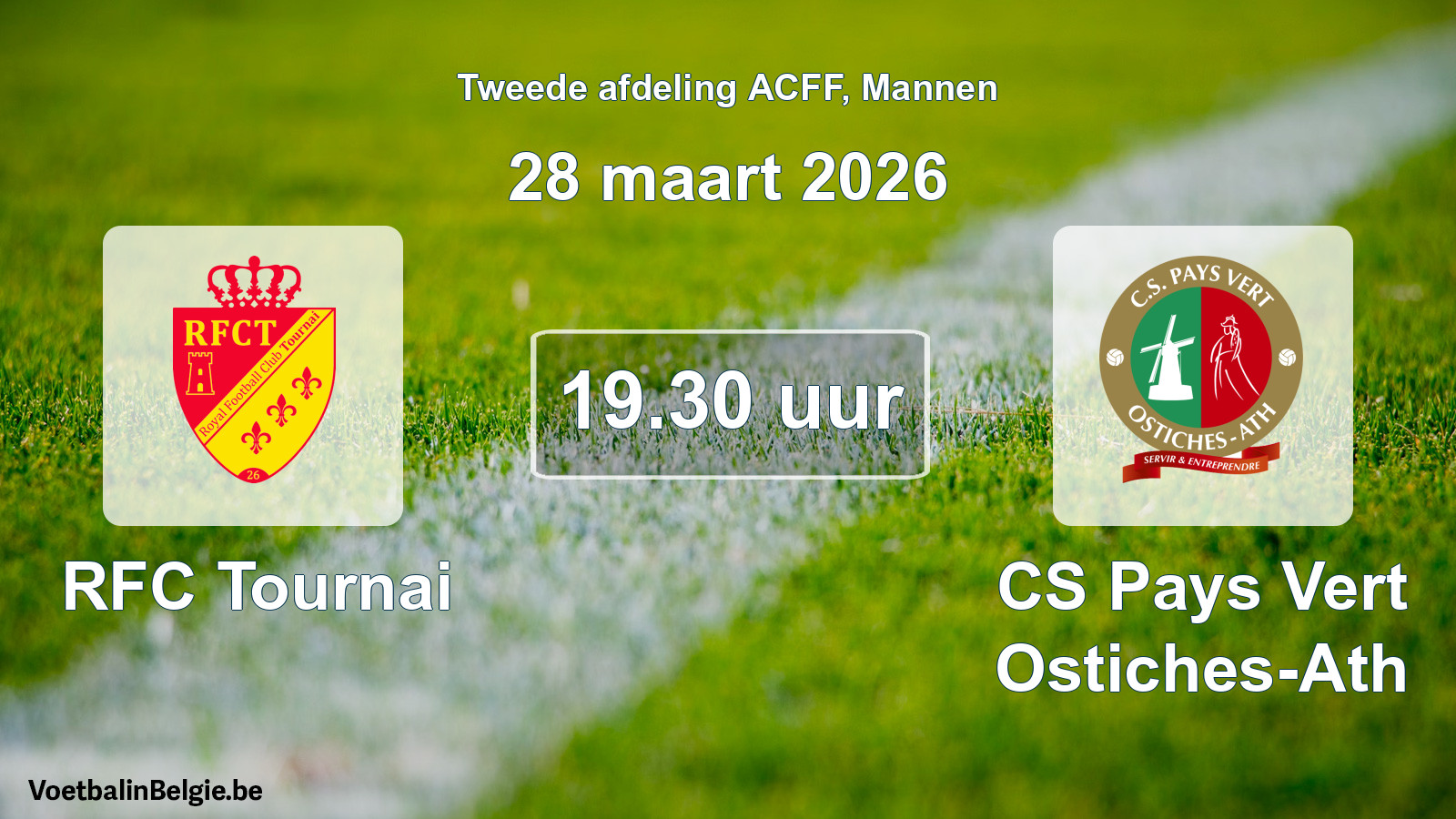 Geplande wedstrijd mannenvoetbal: RFC Tournai - CS Pays Vert Ostiches-Ath (28 maart 2026)