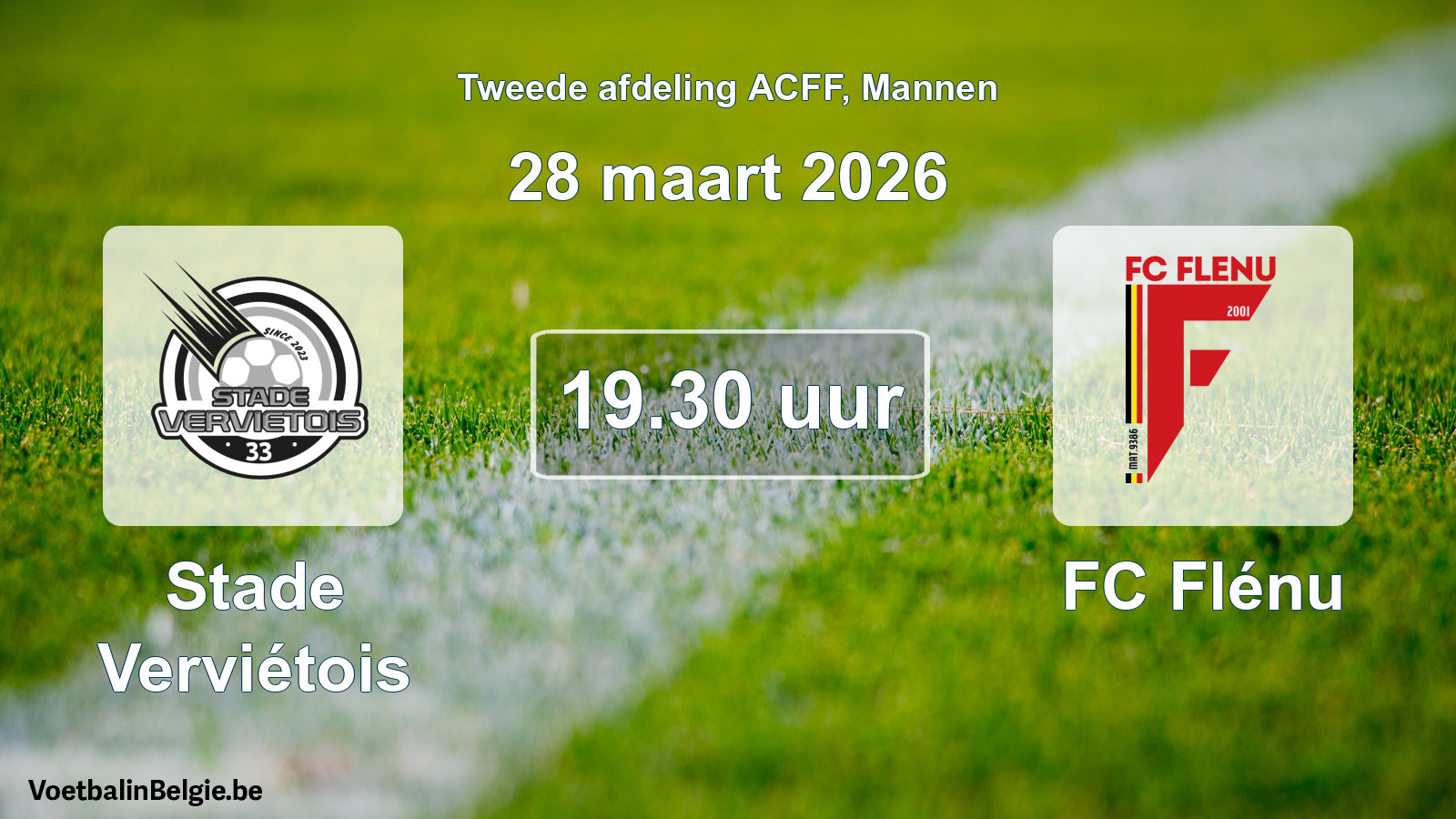 Geplande wedstrijd mannenvoetbal: Stade Verviétois - FC Flénu (28 maart 2026)