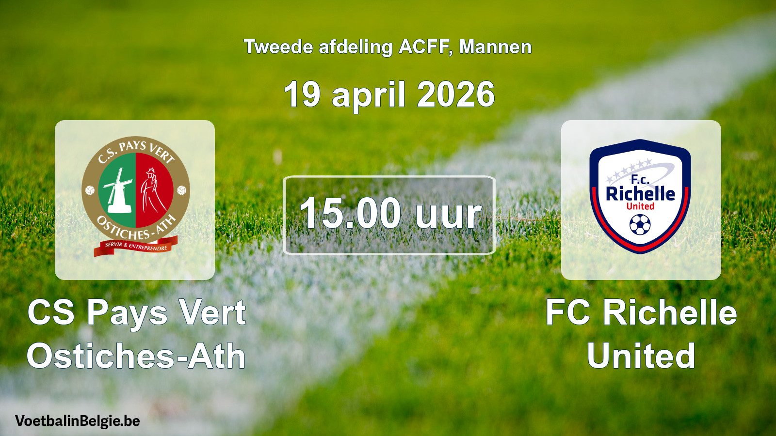 Geplande wedstrijd mannenvoetbal: CS Pays Vert Ostiches-Ath - FC Richelle United (19 april 2026)