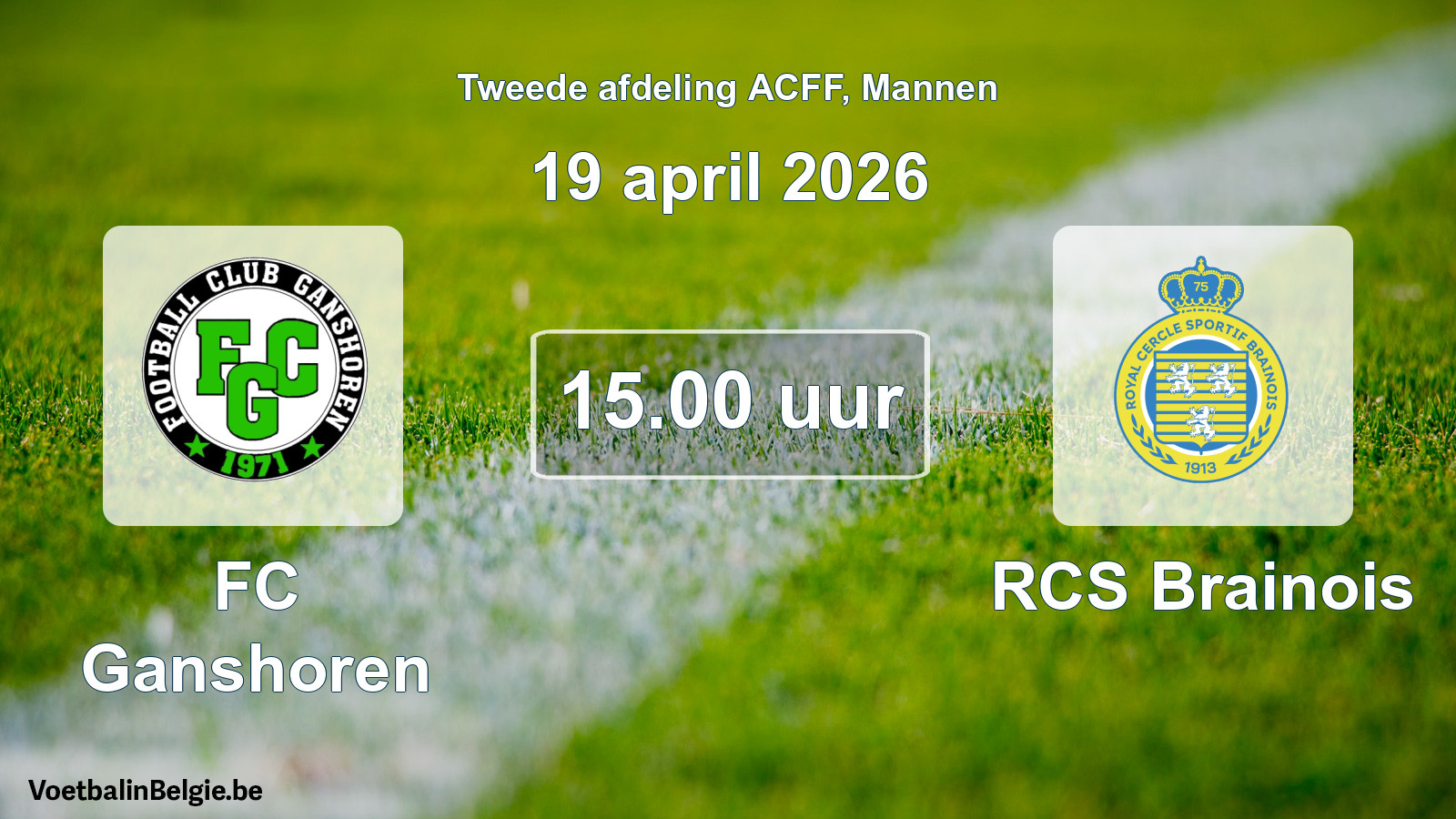 Geplande wedstrijd mannenvoetbal: FC Ganshoren - RCS Brainois (19 april 2026)