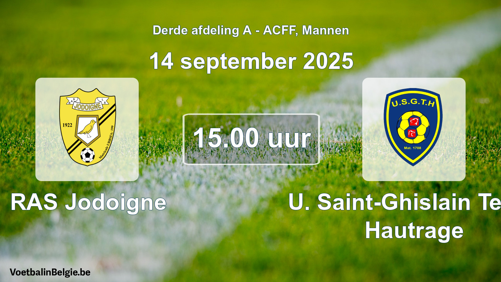 Geplande wedstrijd mannenvoetbal: RAS Jodoigne - U. Saint-Ghislain Tertre Hautrage (14 september 2025)
