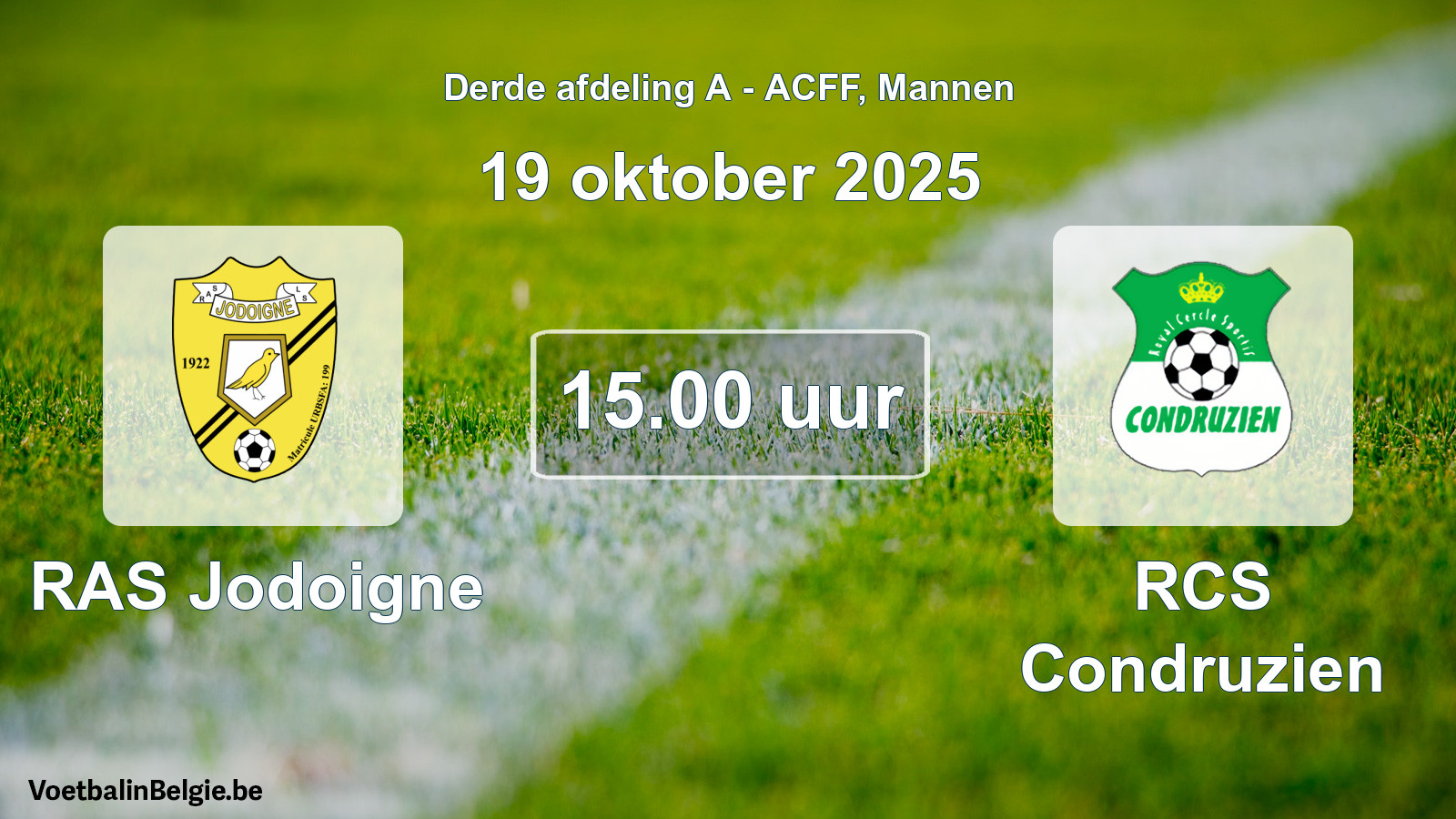 Geplande wedstrijd mannenvoetbal: RAS Jodoigne - RCS Condruzien (19 oktober 2025)