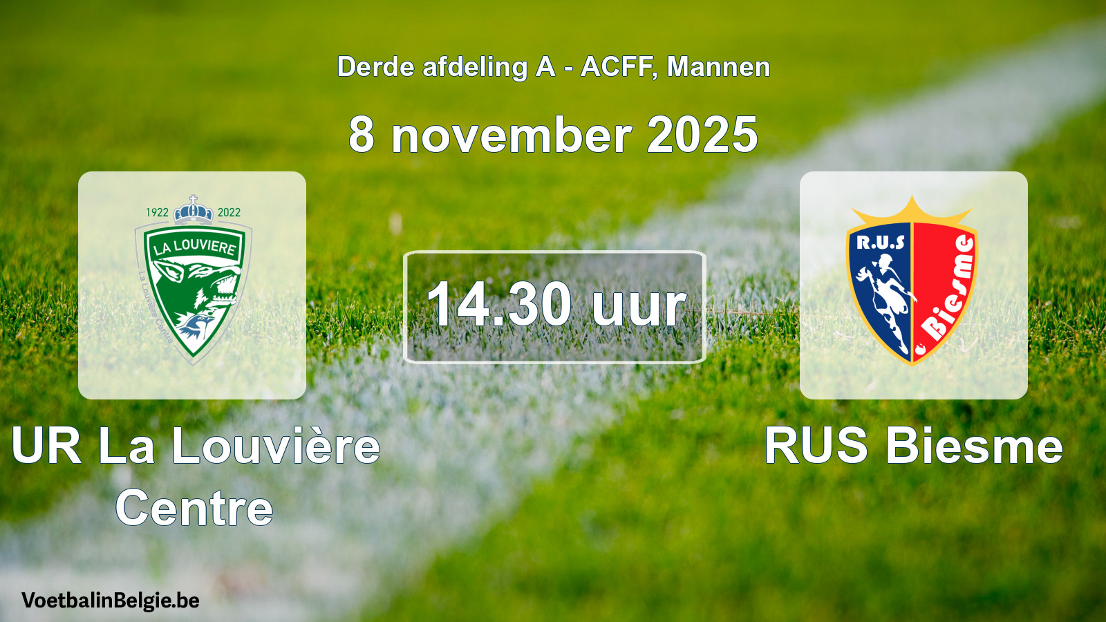Geplande wedstrijd mannenvoetbal: UR La Louvière Centre - RUS Biesme (8 november 2025)