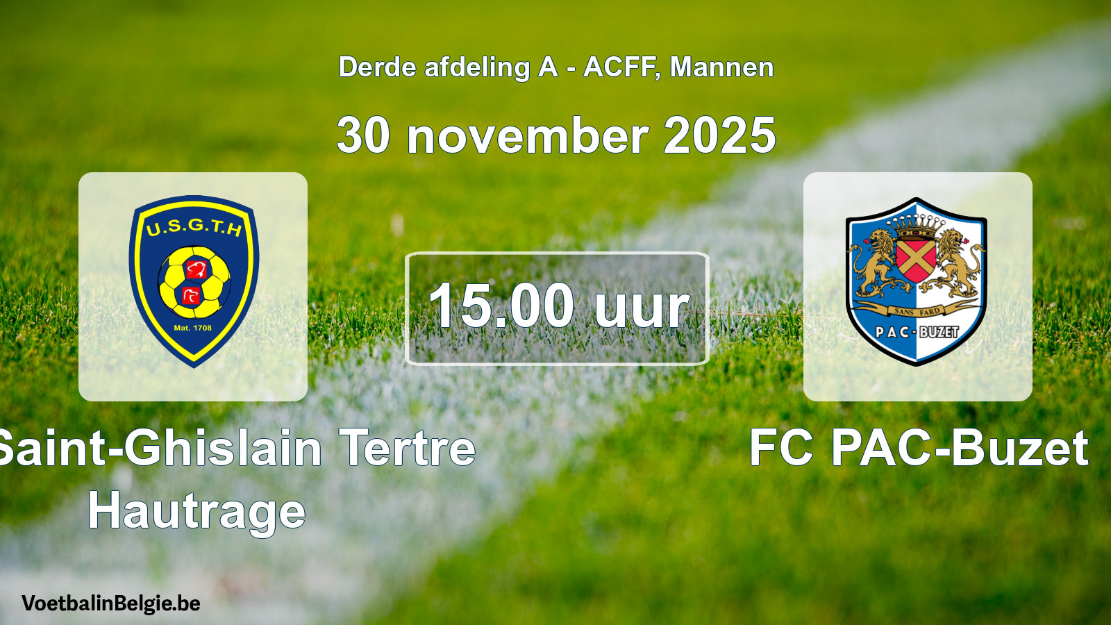 Geplande wedstrijd mannenvoetbal: U. Saint-Ghislain Tertre Hautrage - FC PAC-Buzet (30 november 2025)