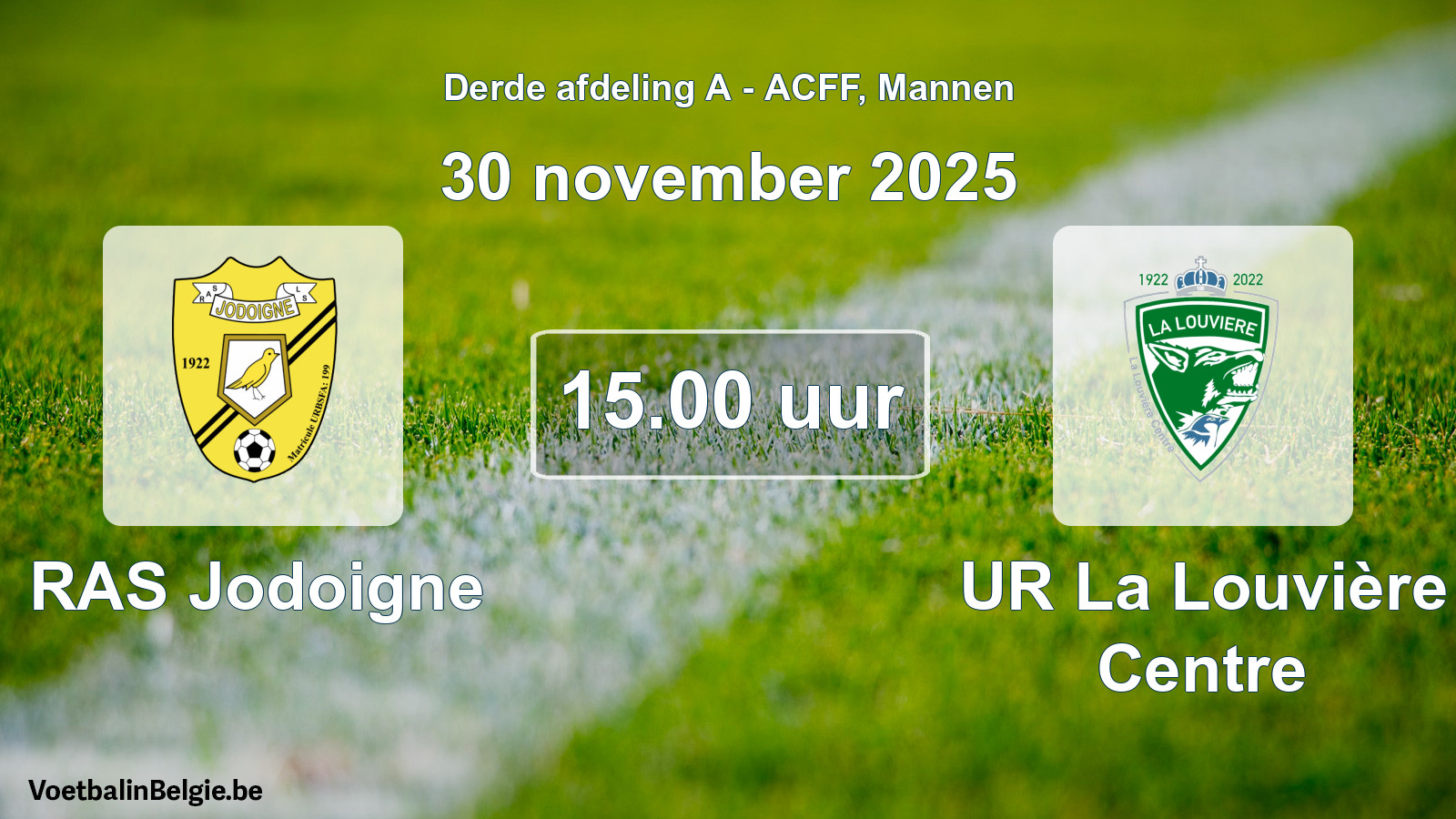 Geplande wedstrijd mannenvoetbal: RAS Jodoigne - UR La Louvière Centre (30 november 2025)