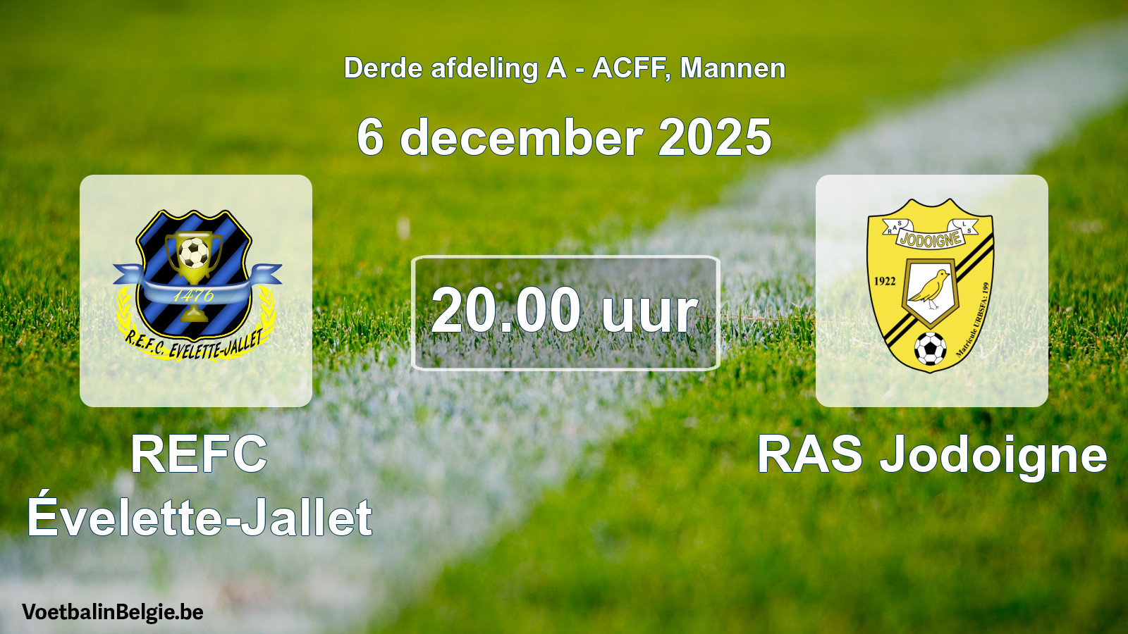 Geplande wedstrijd mannenvoetbal: REFC Évelette-Jallet - RAS Jodoigne (6 december 2025)