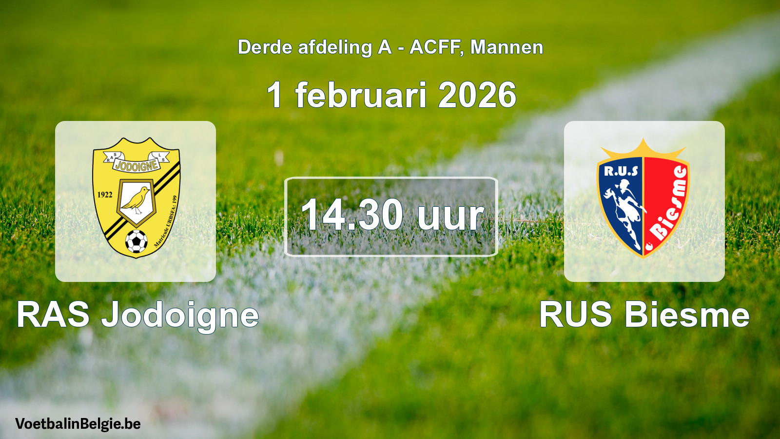 Geplande wedstrijd mannenvoetbal: RAS Jodoigne - RUS Biesme (1 februari 2026)