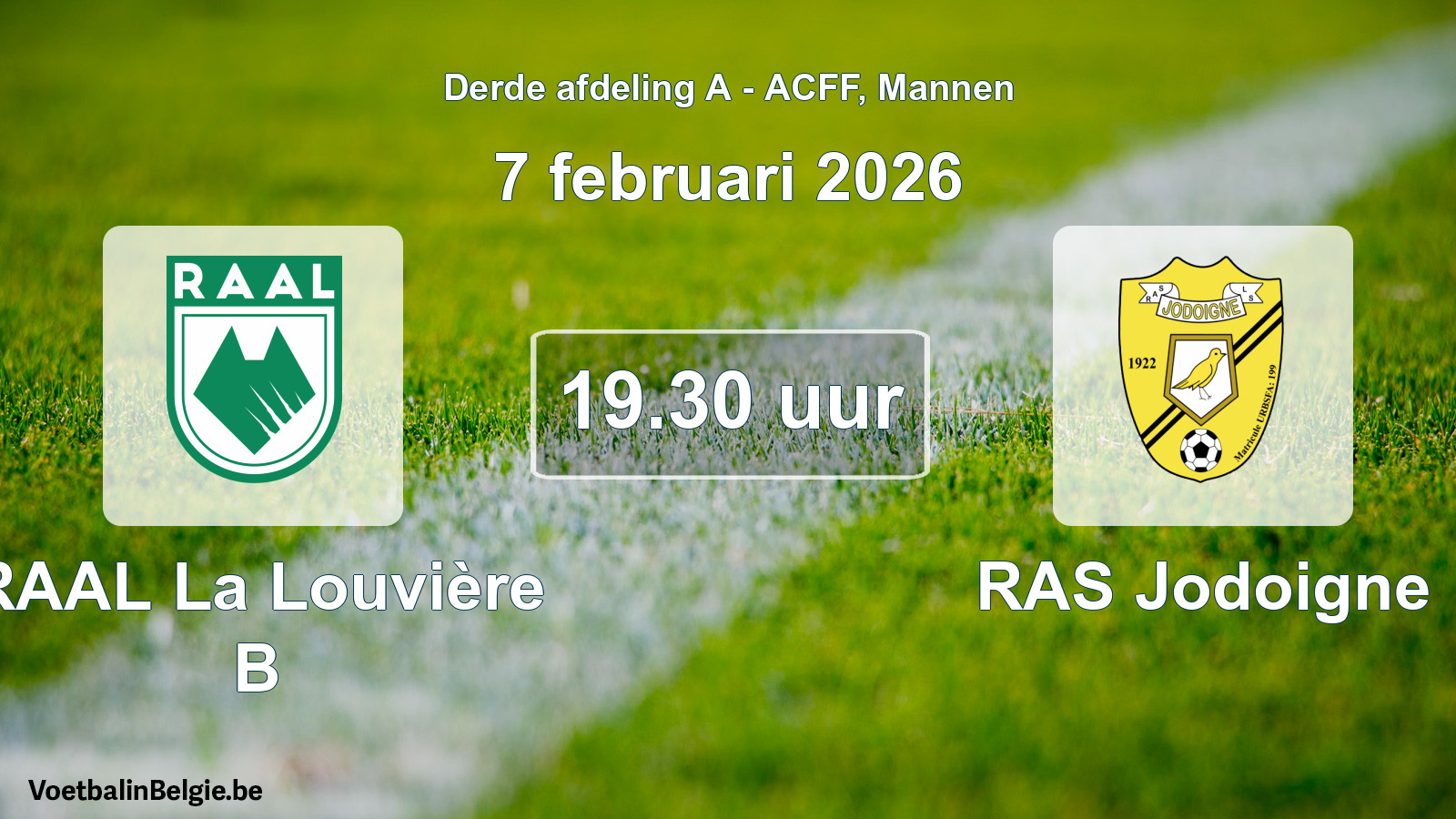 Geplande wedstrijd mannenvoetbal: RAAL La Louvière B - RAS Jodoigne (7 februari 2026)