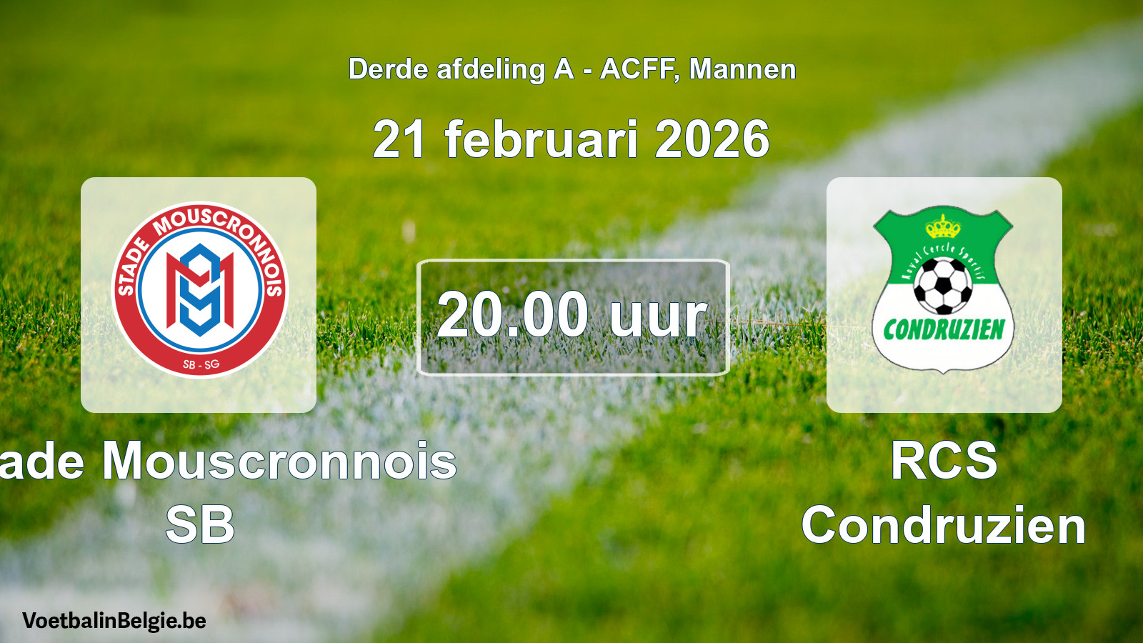 Geplande wedstrijd mannenvoetbal: Stade Mouscronnois SB - RCS Condruzien (21 februari 2026)