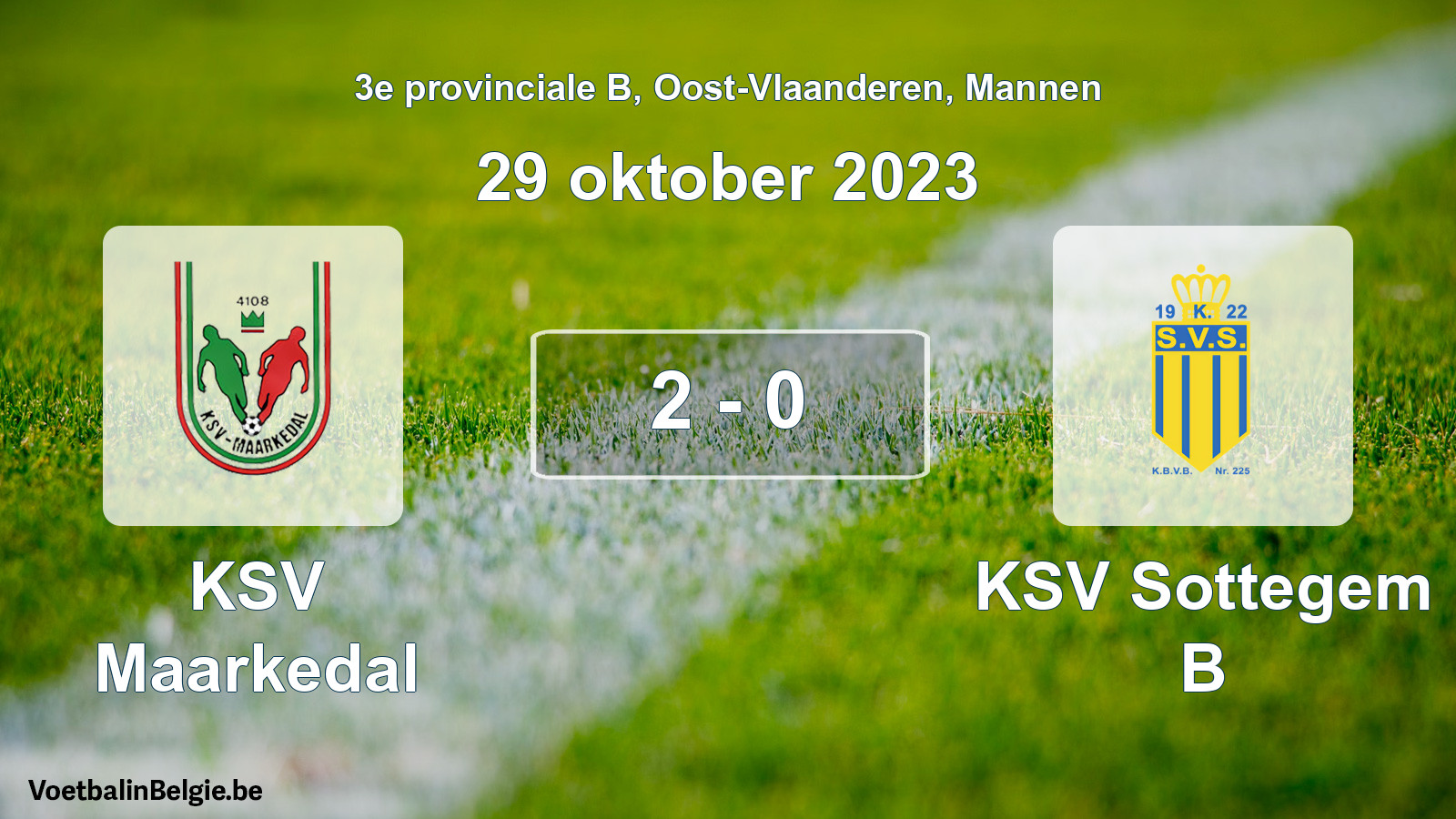 Gespeelde wedstrijd mannenvoetbal: KSV Maarkedal - KSV Sottegem B 2 - 0 (29 oktober 2023)