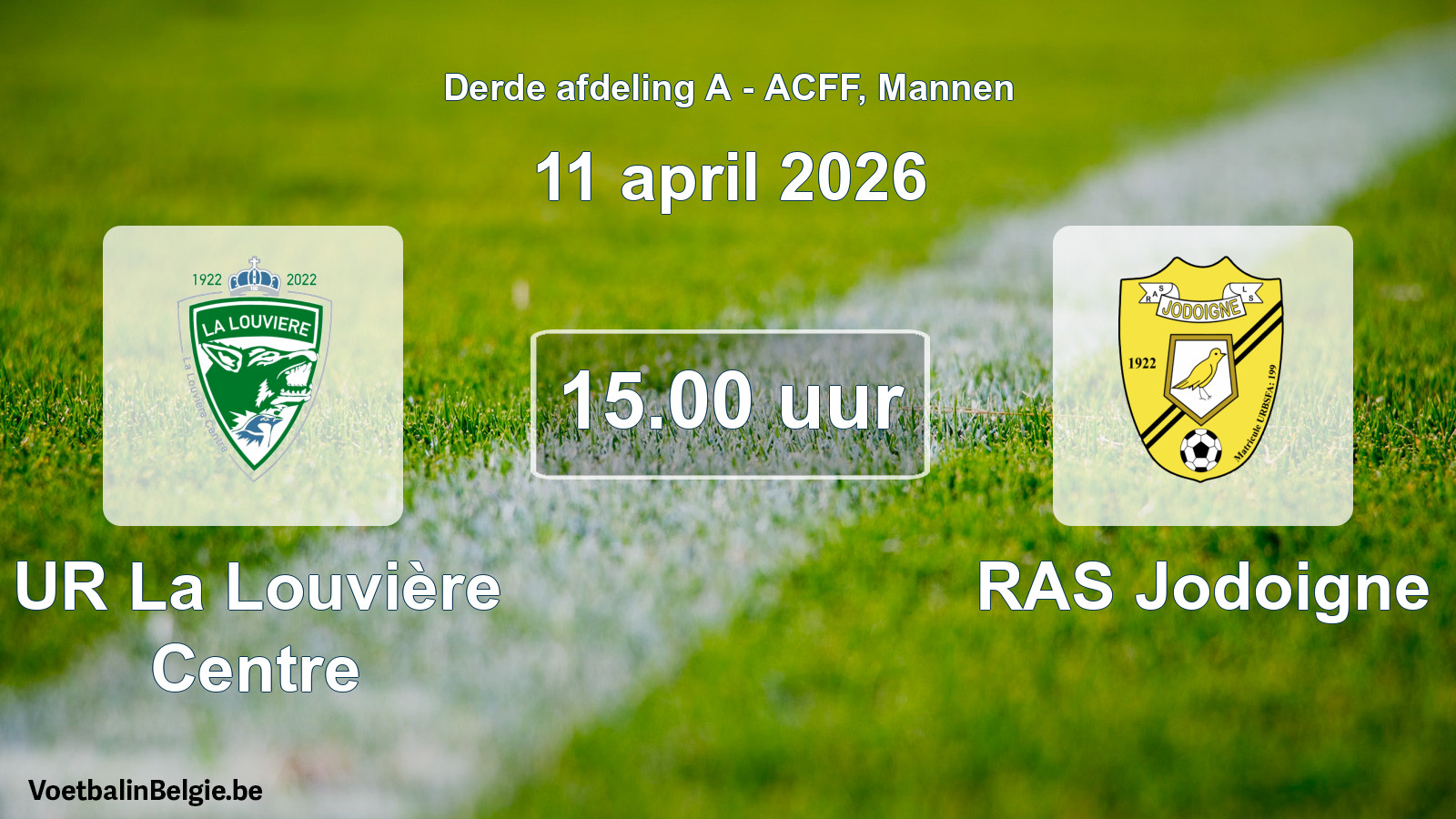 Geplande wedstrijd mannenvoetbal: UR La Louvière Centre - RAS Jodoigne (11 april 2026)