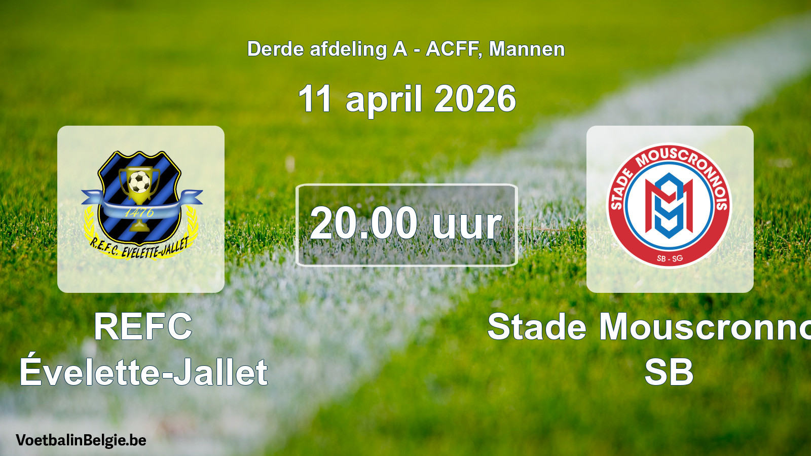Geplande wedstrijd mannenvoetbal: REFC Évelette-Jallet - Stade Mouscronnois SB (11 april 2026)