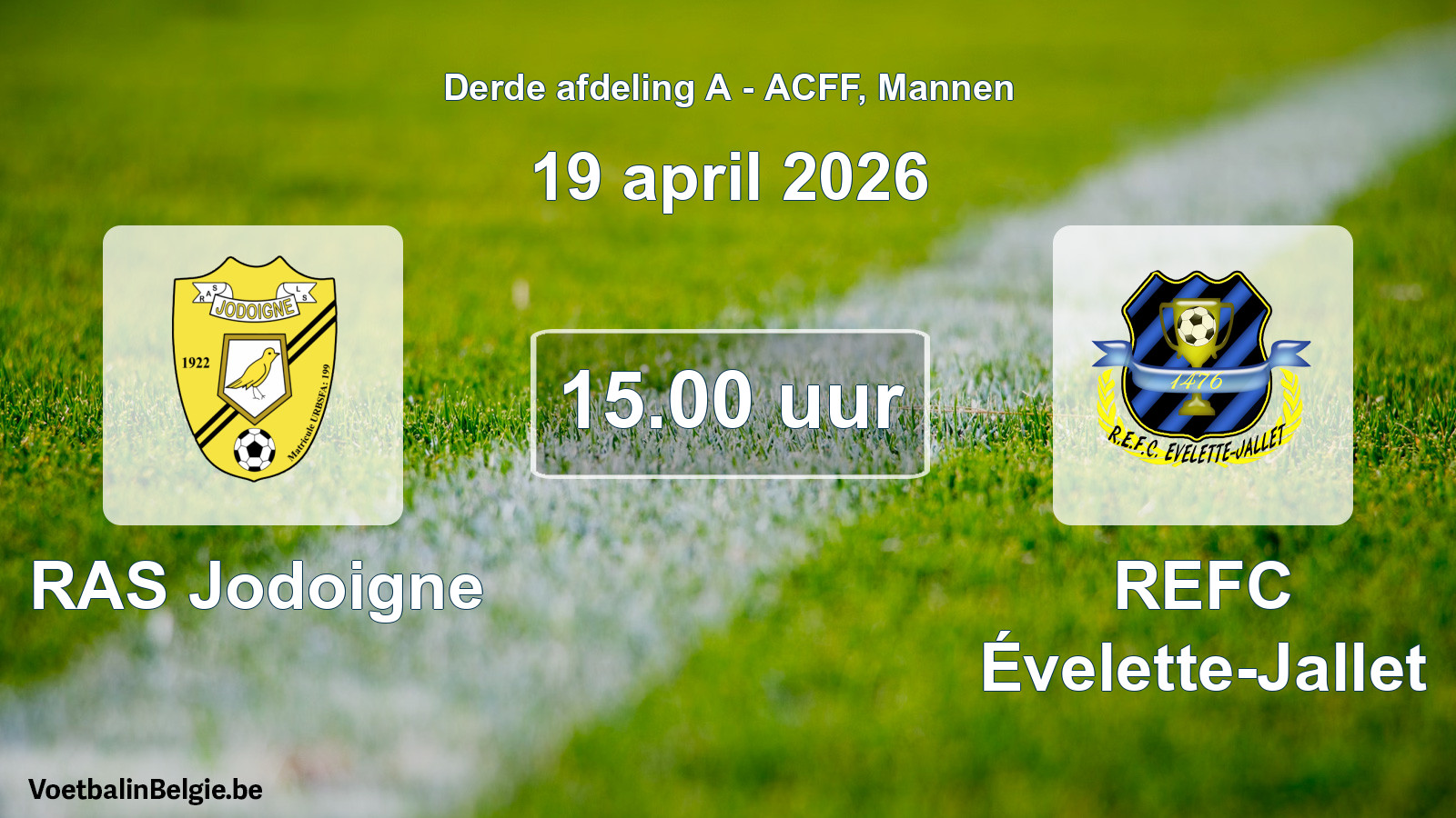 Geplande wedstrijd mannenvoetbal: RAS Jodoigne - REFC Évelette-Jallet (19 april 2026)