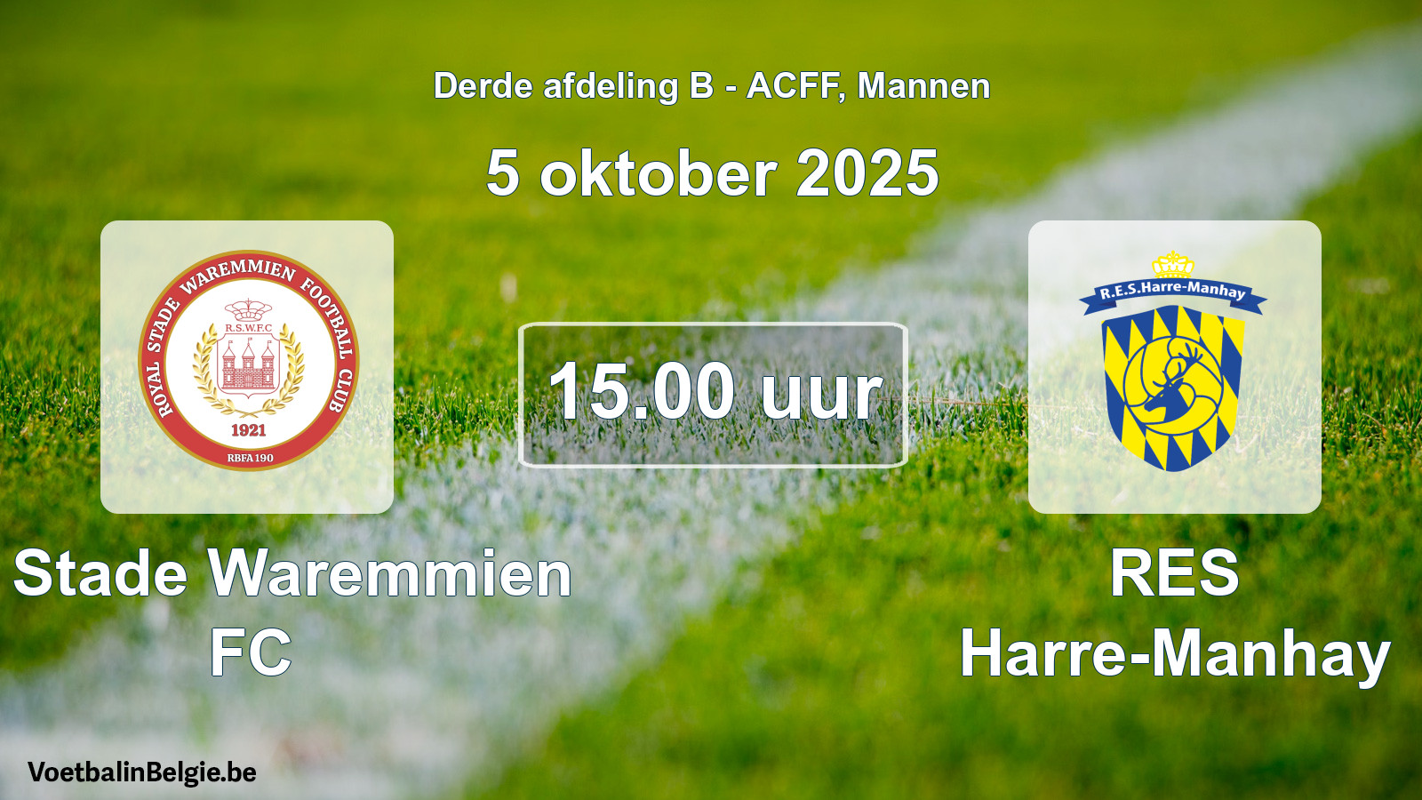 Geplande wedstrijd mannenvoetbal: R. Stade Waremmien FC - RES Harre-Manhay (5 oktober 2025)