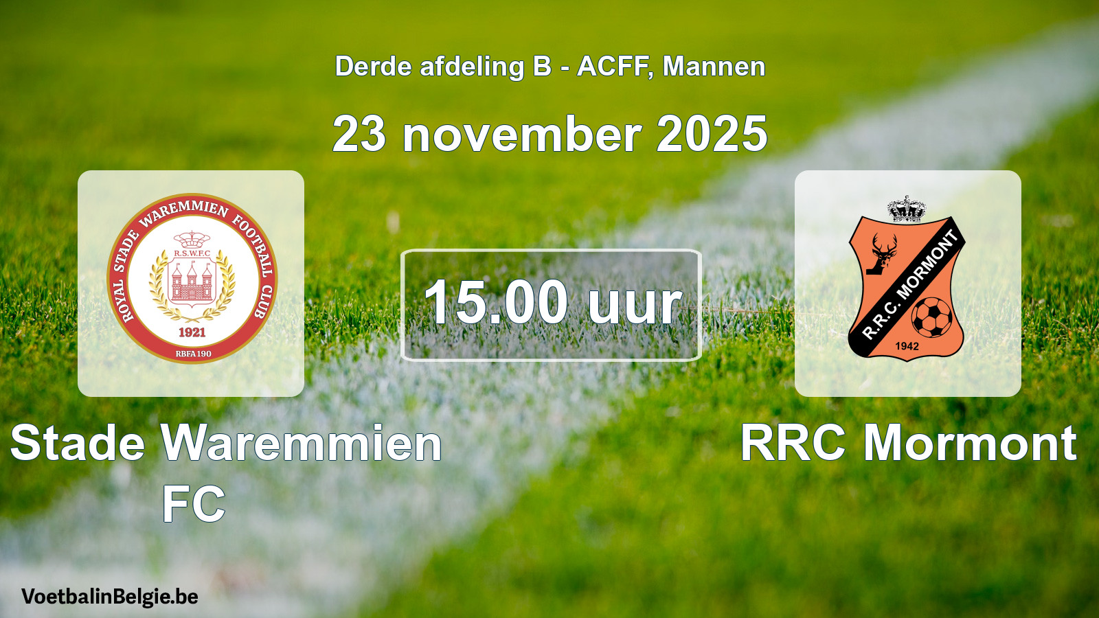 Geplande wedstrijd mannenvoetbal: R. Stade Waremmien FC - RRC Mormont (23 november 2025)