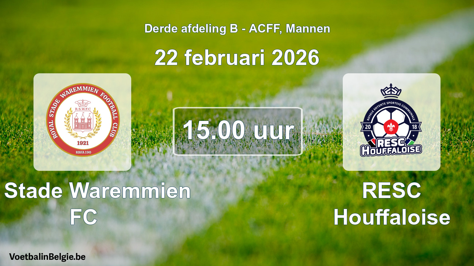 Geplande wedstrijd mannenvoetbal: R. Stade Waremmien FC - RESC Houffaloise (22 februari 2026)
