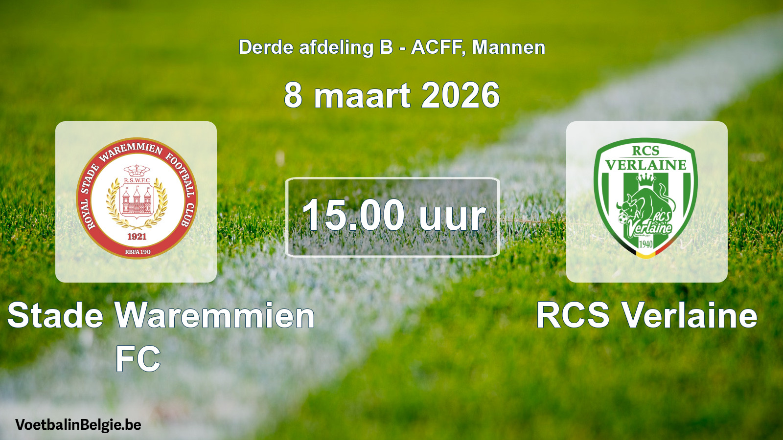 Geplande wedstrijd mannenvoetbal: R. Stade Waremmien FC - RCS Verlaine (8 maart 2026)