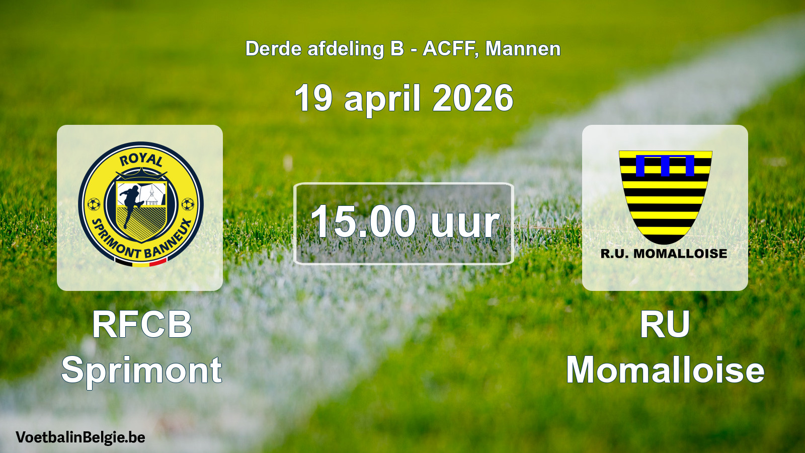 Geplande wedstrijd mannenvoetbal: RFCB Sprimont - RU Momalloise (19 april 2026)