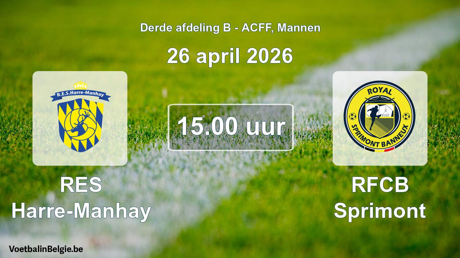 Geplande wedstrijd mannenvoetbal: RES Harre-Manhay - RFCB Sprimont (26 april 2026)