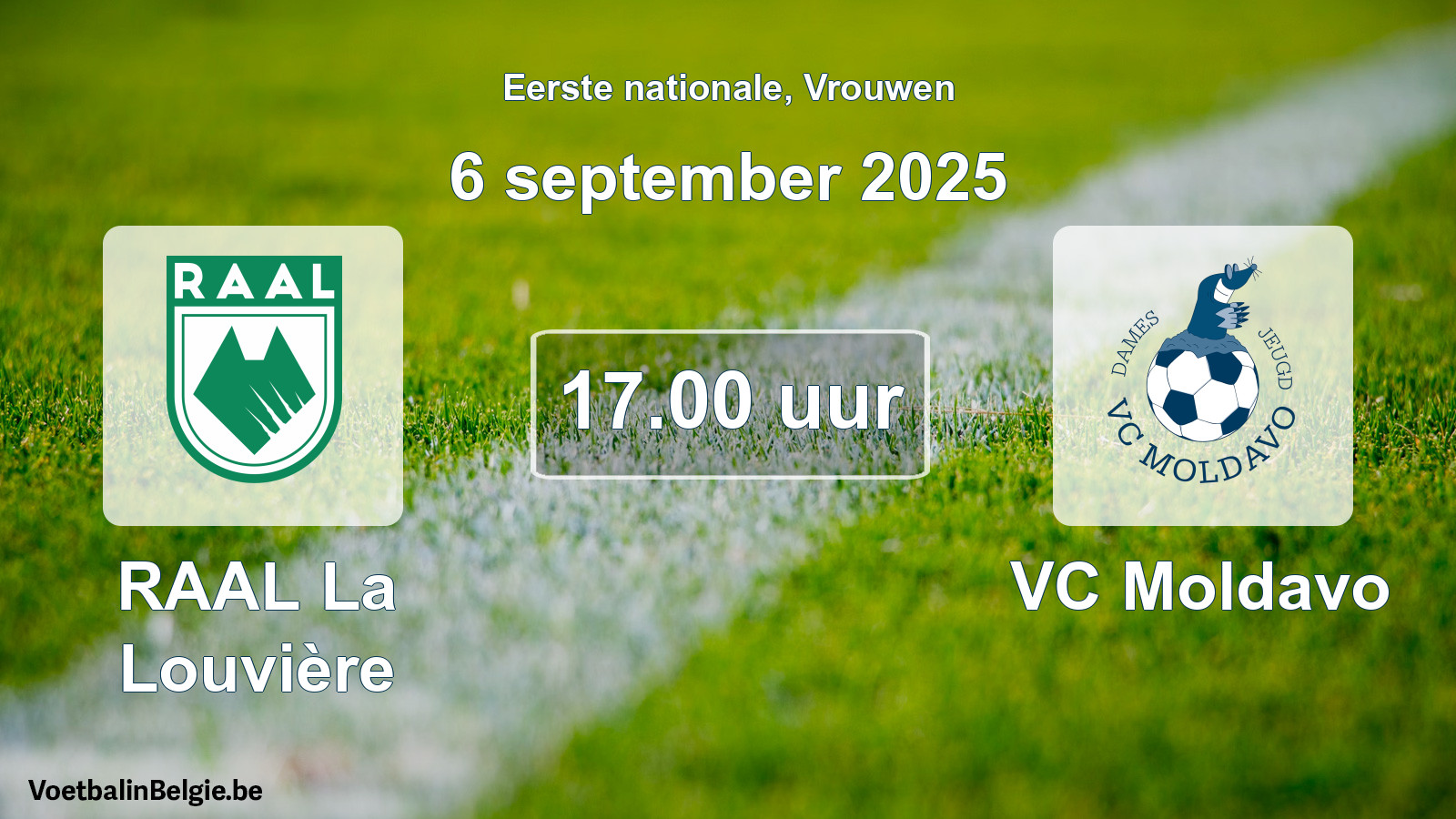 Geplande wedstrijd vrouwenvoetbal: RAAL La Louvière - VC Moldavo (6 september 2025)