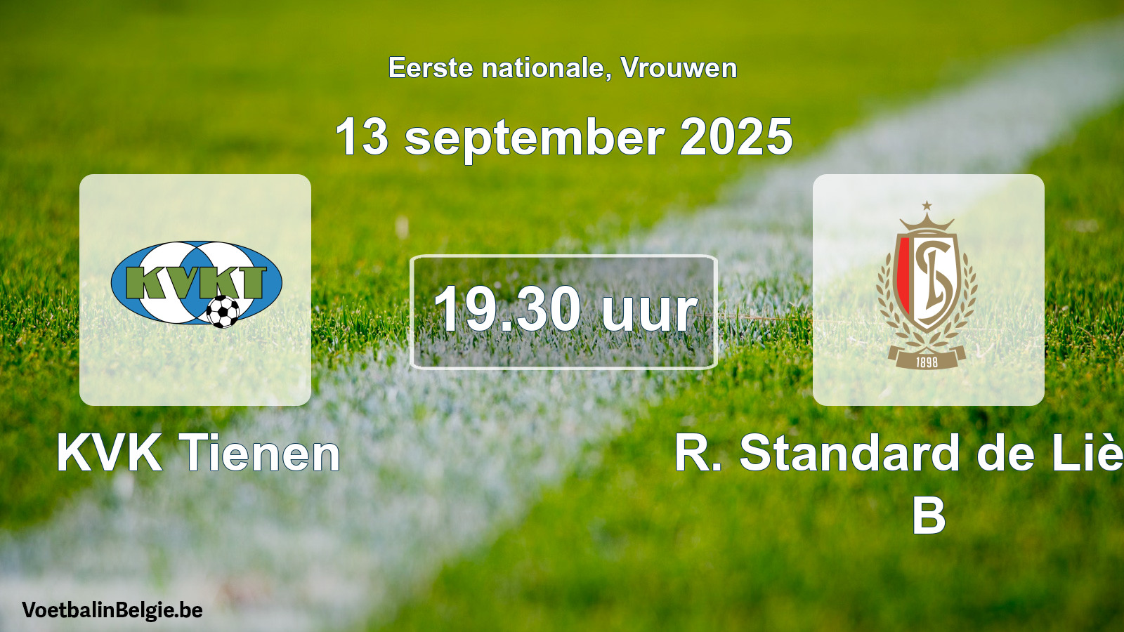 Match prévu football femmes: KVK Tienen - R. Standard de Liège B (13 septembre 2025)