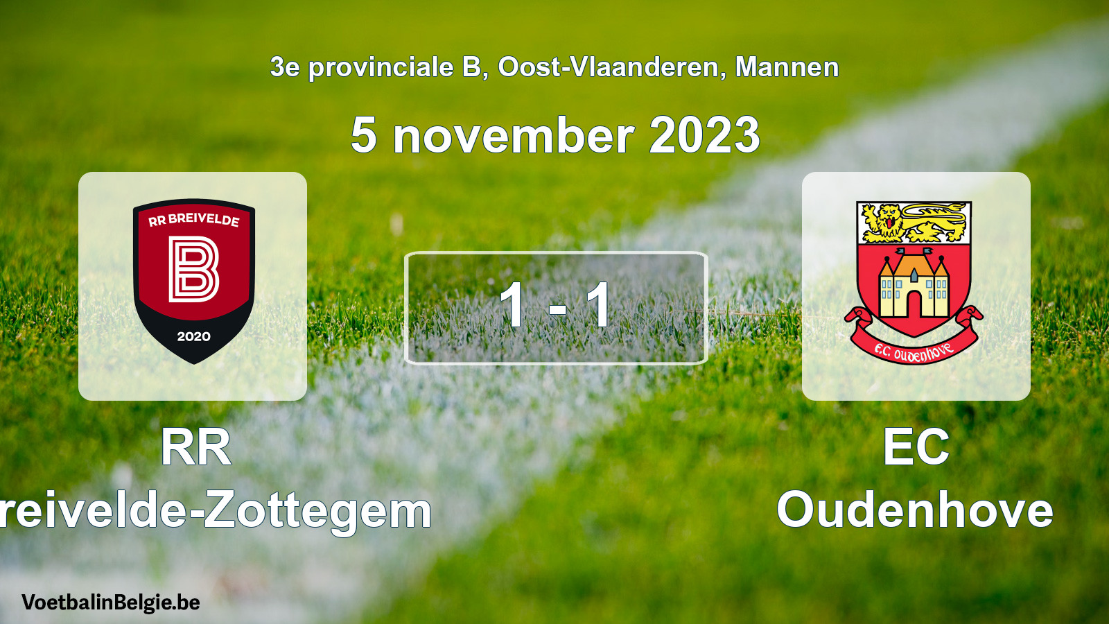 Gespeelde wedstrijd mannenvoetbal: RR Breivelde-Zottegem - EC Oudenhove 1 - 1 (5 november 2023)