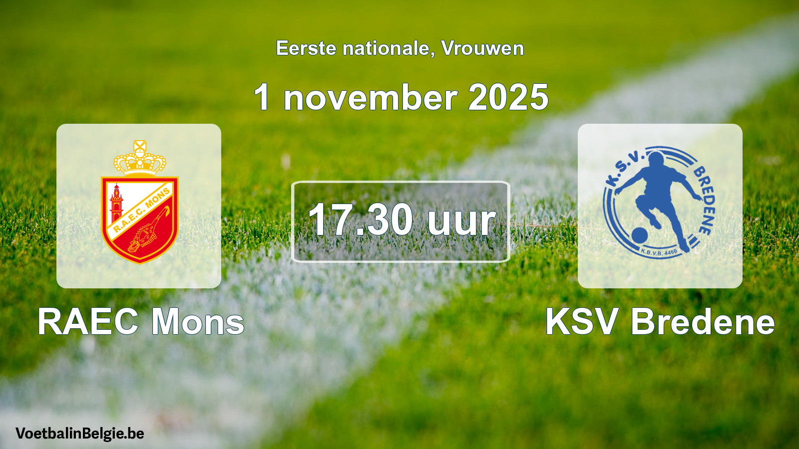 Geplande wedstrijd vrouwenvoetbal: RAEC Mons - KSV Bredene (1 november 2025)