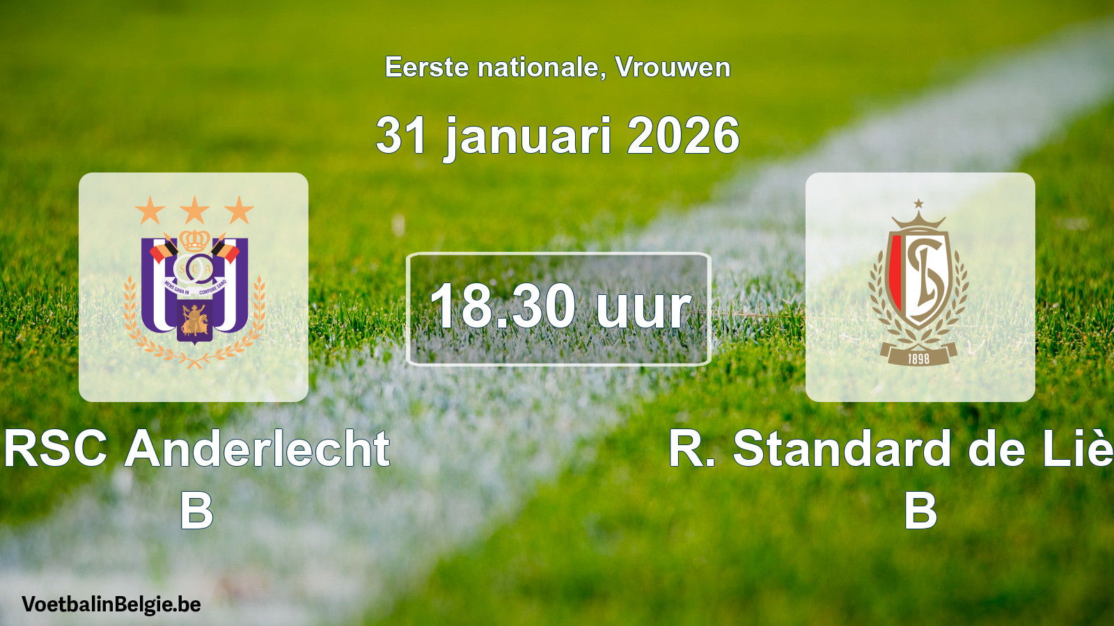 Match prévu football femmes: RSC Anderlecht B - R. Standard de Liège B (31 janvier 2026)