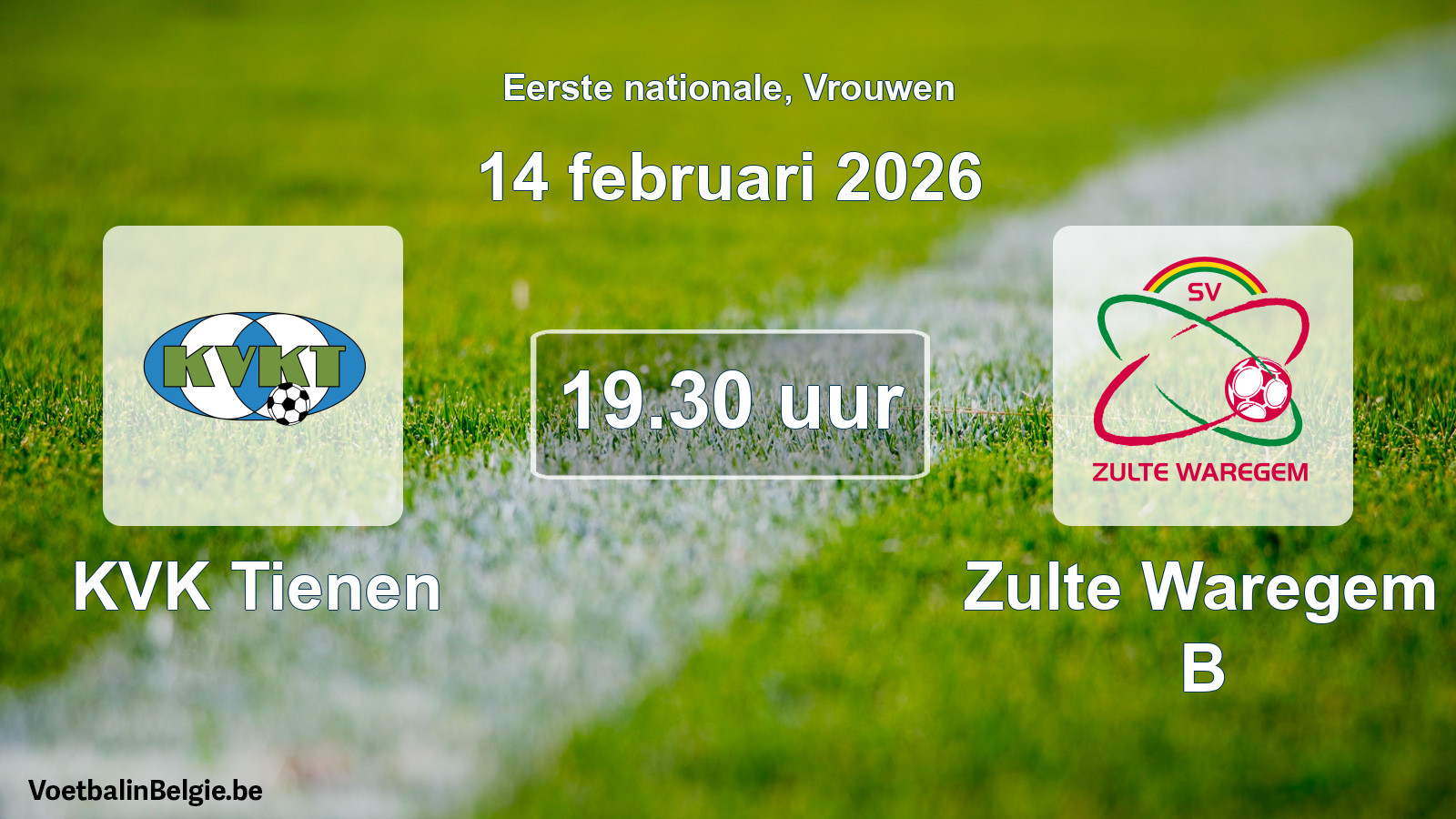 Geplande wedstrijd vrouwenvoetbal: KVK Tienen - Zulte Waregem B (14 februari 2026)