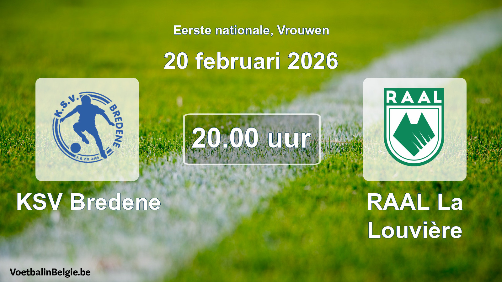 Match prévu football femmes: KSV Bredene - RAAL La Louvière (20 février 2026)