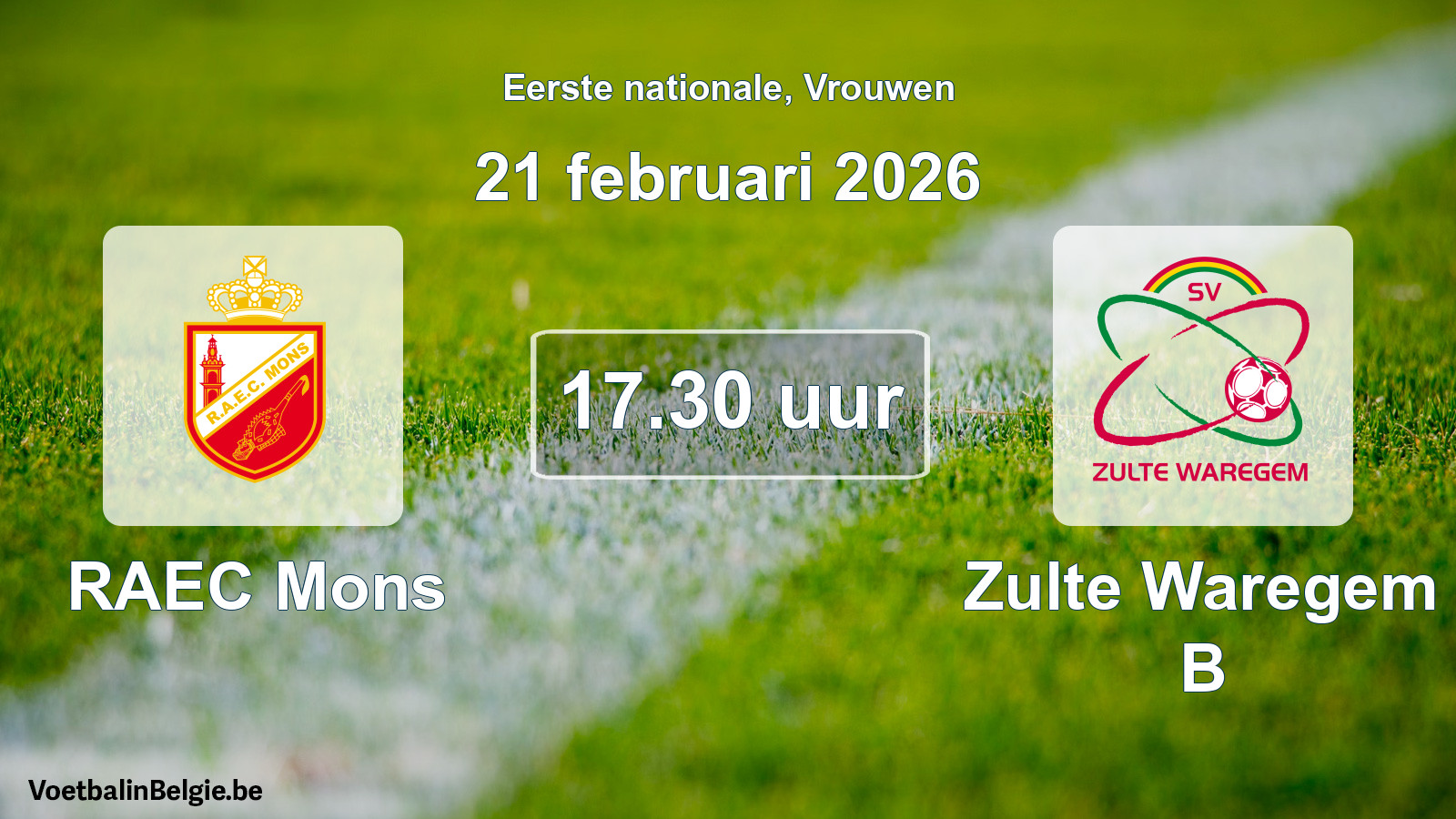 Match prévu football femmes: RAEC Mons - Zulte Waregem B (21 février 2026)