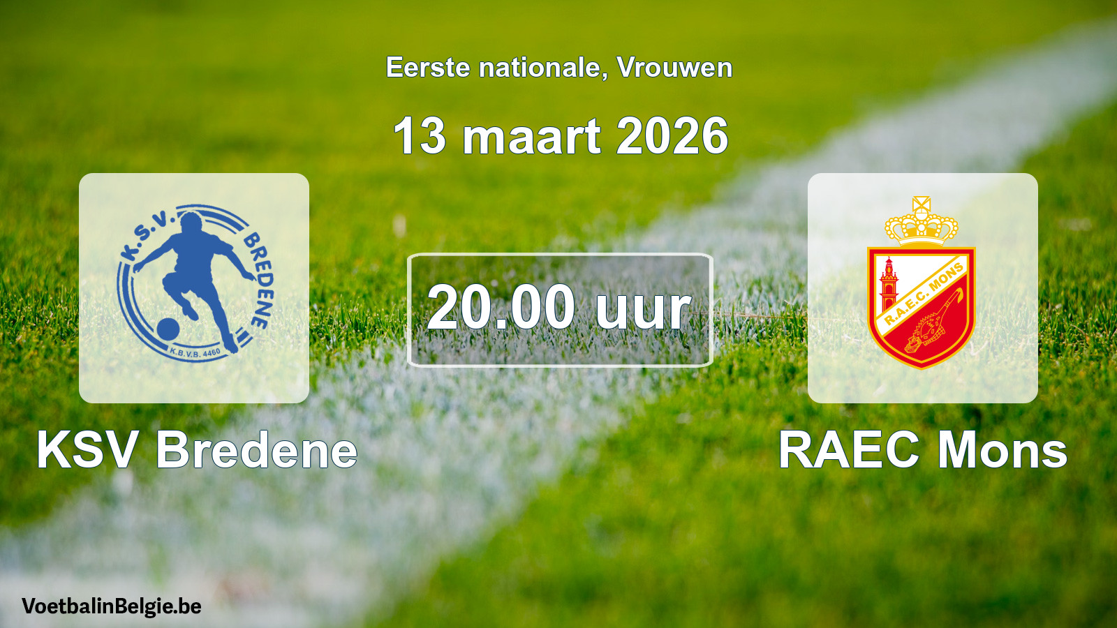 Geplande wedstrijd vrouwenvoetbal: KSV Bredene - RAEC Mons (13 maart 2026)