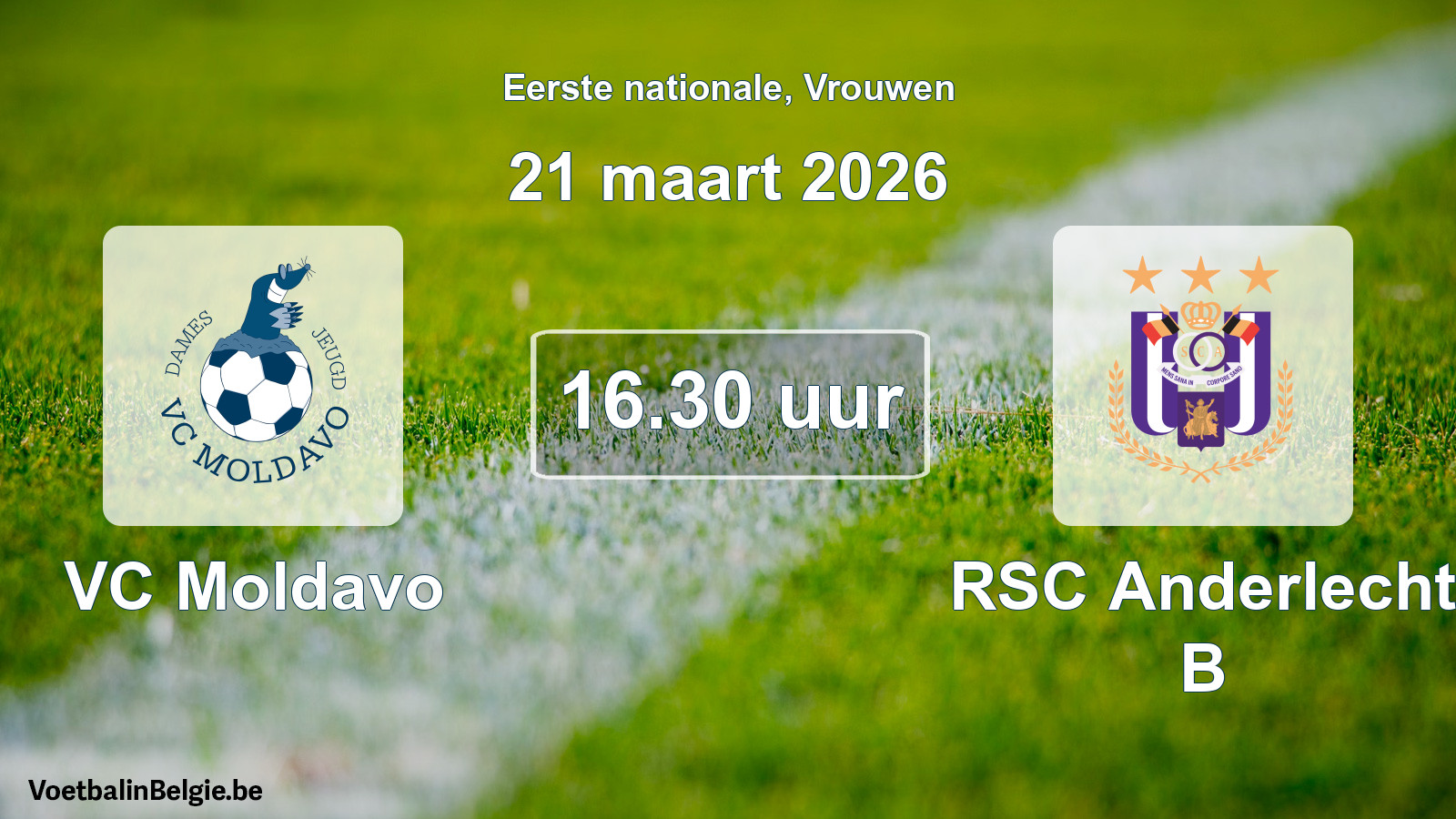 Geplande wedstrijd vrouwenvoetbal: VC Moldavo - RSC Anderlecht B (21 maart 2026)