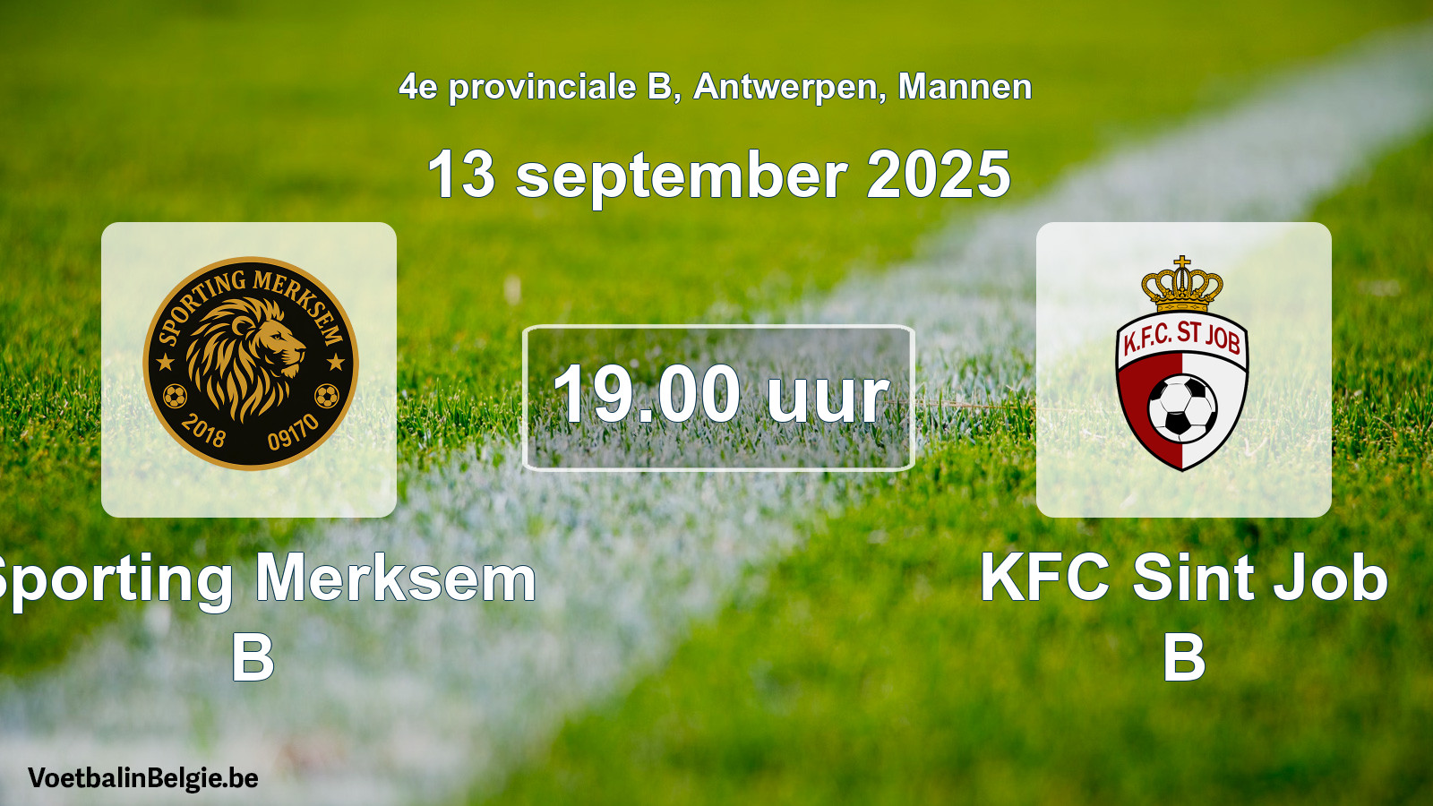 Geplande wedstrijd mannenvoetbal: Sporting Merksem B - KFC Sint Job B (13 september 2025)