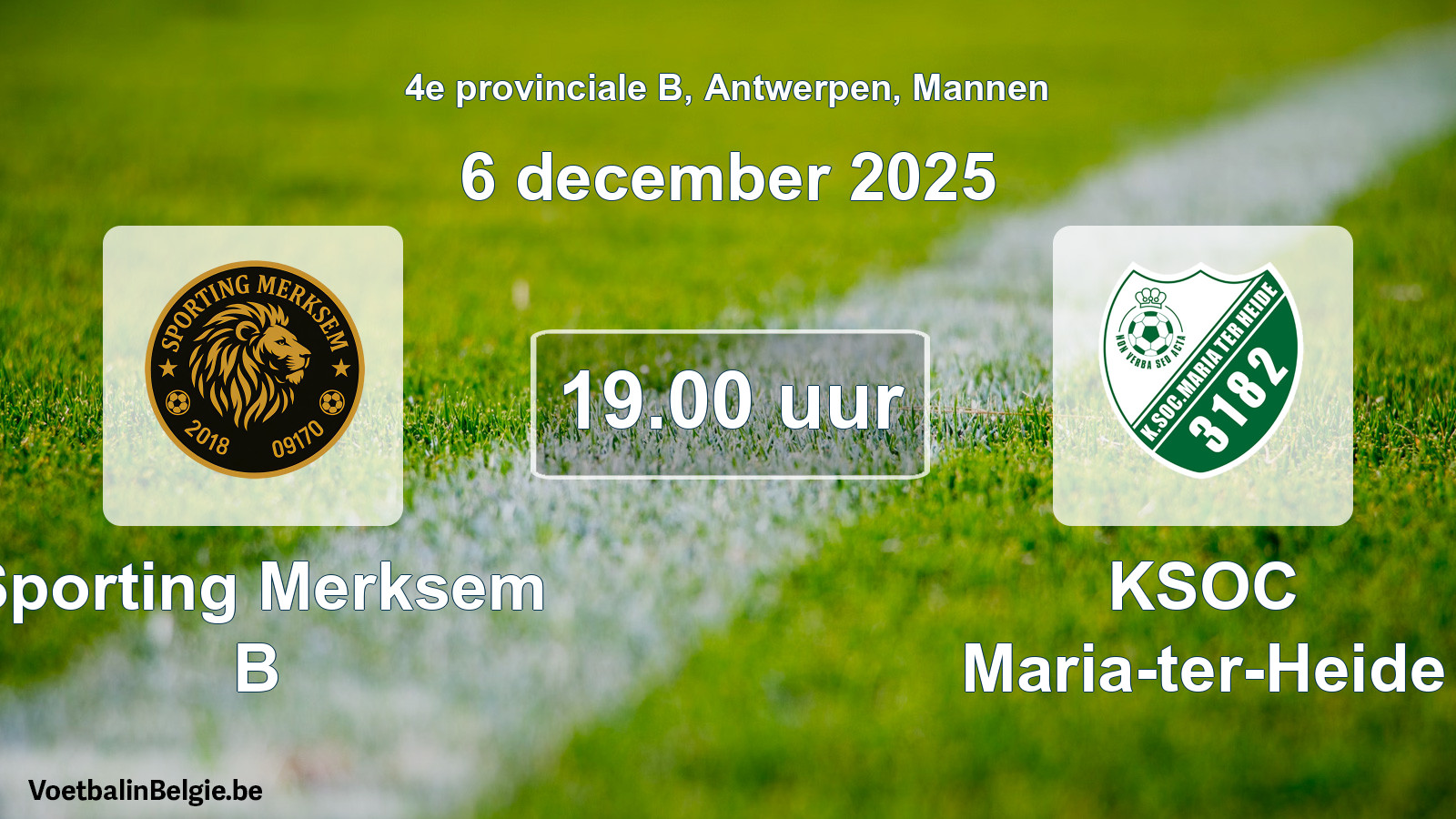 Geplande wedstrijd mannenvoetbal: Sporting Merksem B - KSOC Maria-ter-Heide (6 december 2025)