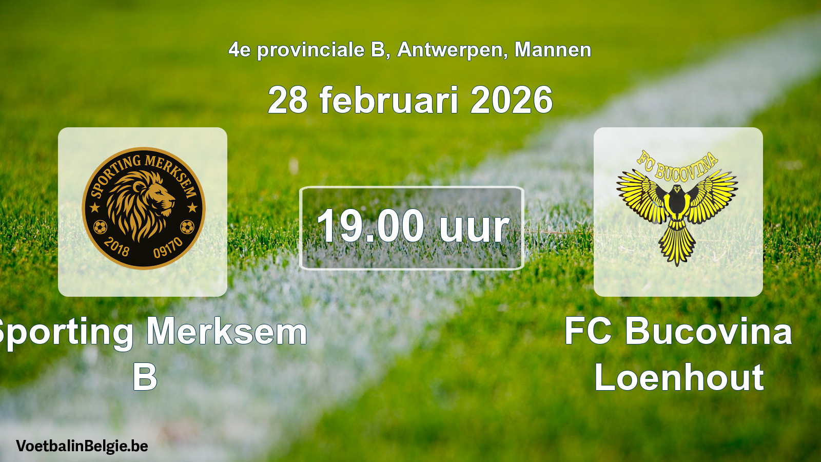 Geplande wedstrijd mannenvoetbal: Sporting Merksem B - FC Bucovina Loenhout (28 februari 2026)
