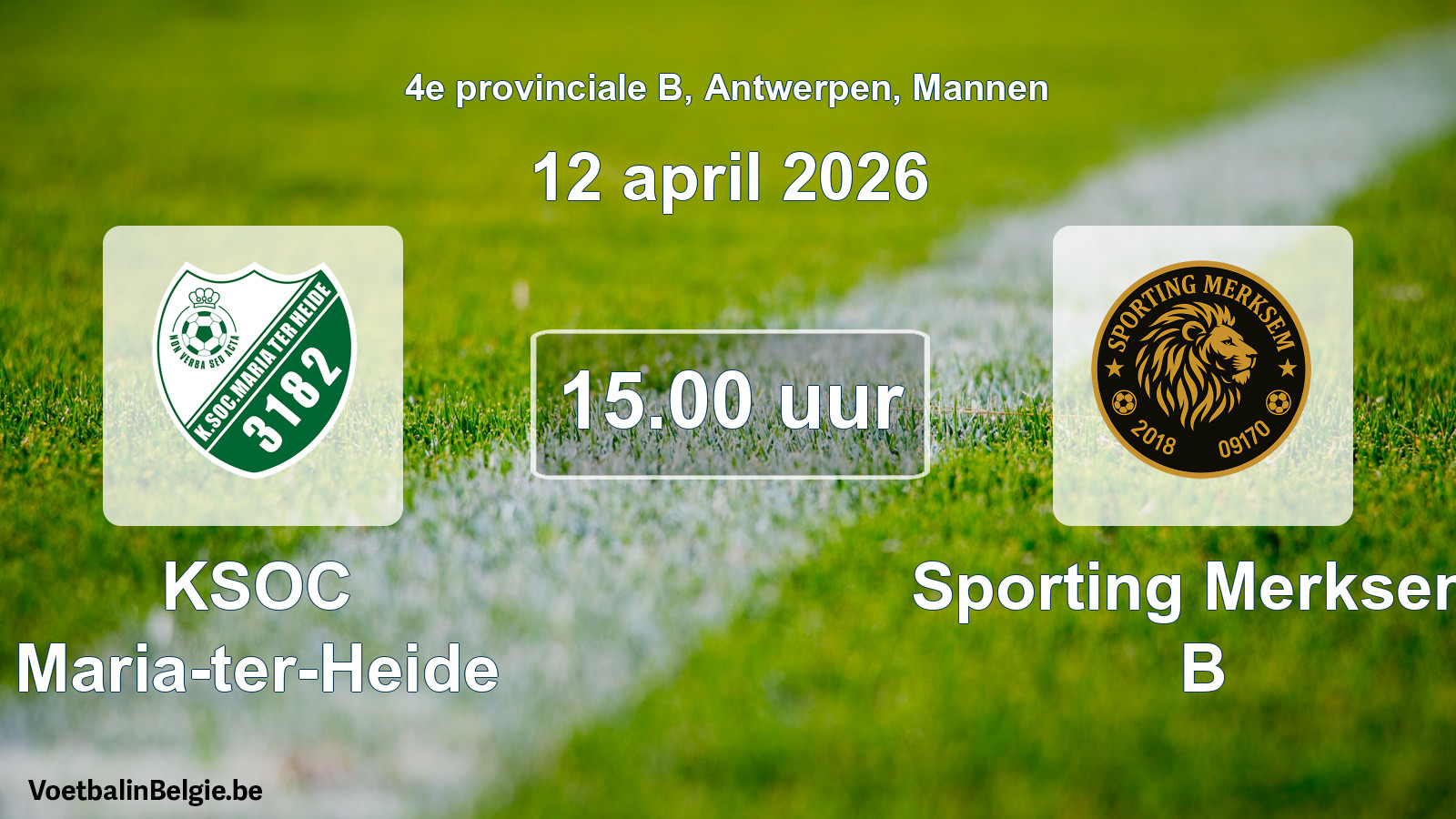 Geplande wedstrijd mannenvoetbal: KSOC Maria-ter-Heide - Sporting Merksem B (12 april 2026)