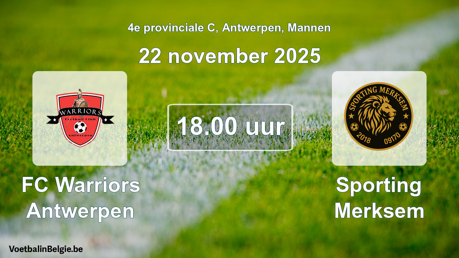 Geplande wedstrijd mannenvoetbal: FC Warriors Antwerpen - Sporting Merksem (22 november 2025)